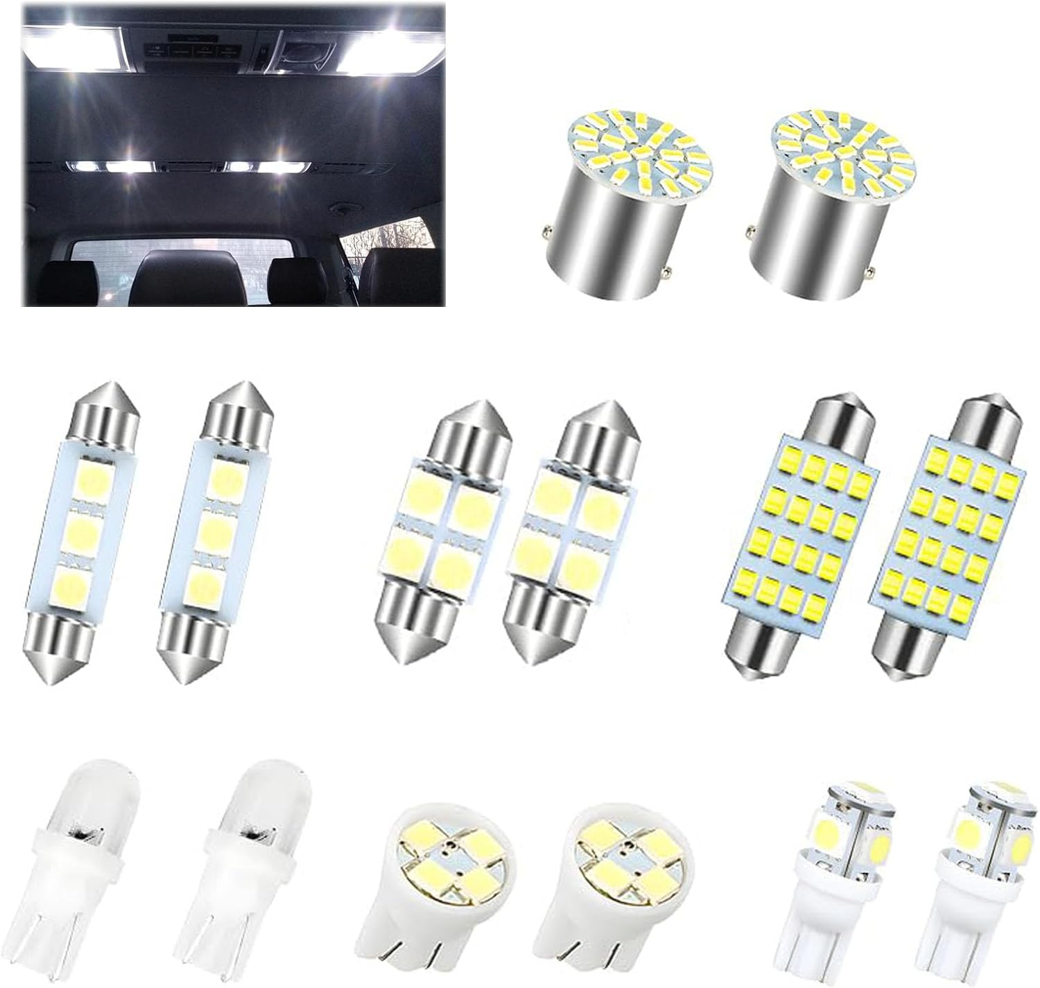 14 Pcs Car Led Lights Interior,De3175 T10 31Mm 41Mm 194 LED Bulbs,Led Bulbs Dome Car Light Interior Kit Set,For Indoor Map Dome/Trunk/License Lights/Door Side Marker/Trucks Width Lamp image number 1