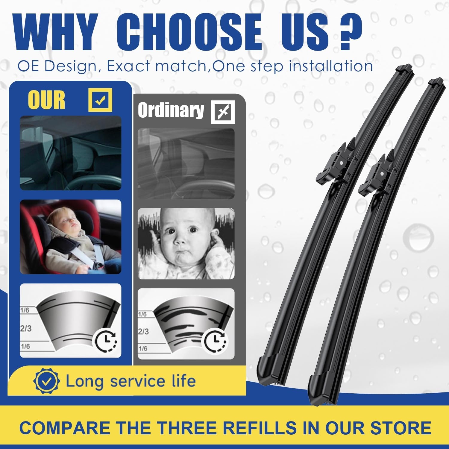 3 Wipers Factory Replacement for Ford Focus 2012 2013 2014 2015 2016 2017 2018 Original Equipment Replacement Windshield Wiper Blades Set 28"+28"+12" (Set of 3) image number 3