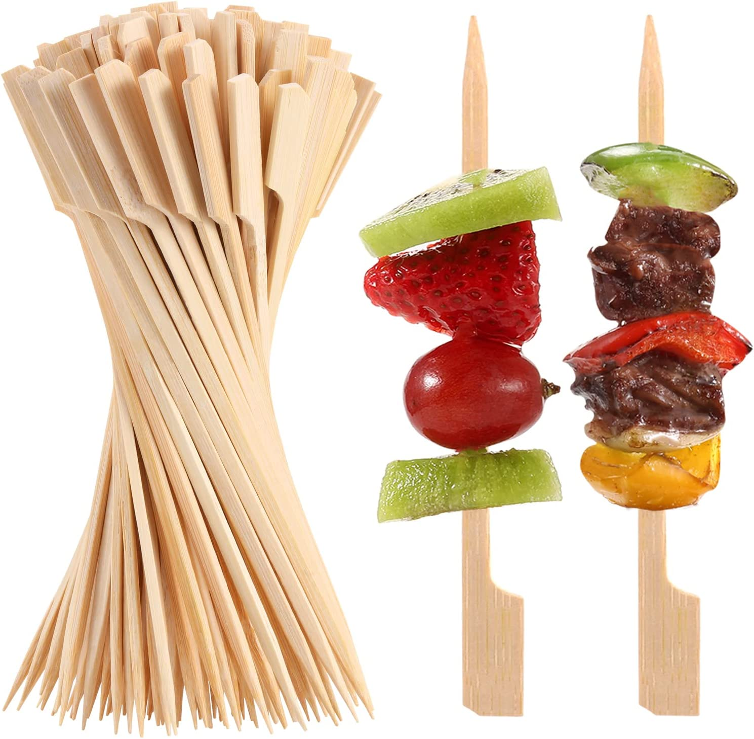 200 PCS Bamboo Skewers for Appetizers, 4.7 Inch Toothpicks, Cocktail Picks for Drinks, Fruit Kababs, Sausage, Barbecue Snacks, Natural Wooden Paddle Skewer Mini Food Sticks, Charcuterie Accessories image number 4