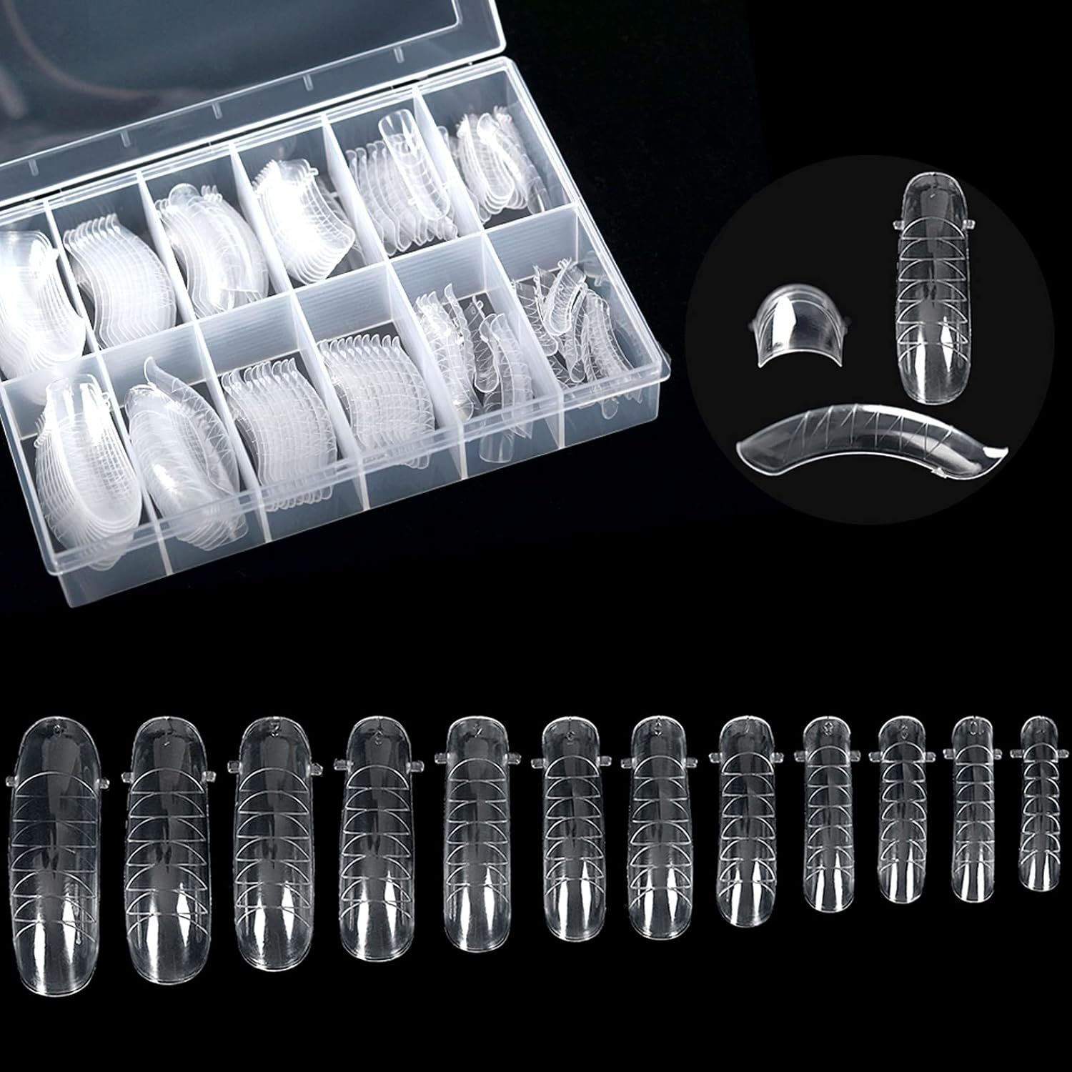 KADS 120PCS Clear Full Cover Dual Nail System Form UV Gel Acrylic Nail Art Mold Artificial Nail Tips with Scale for Extension (MODEL 4) image number 3