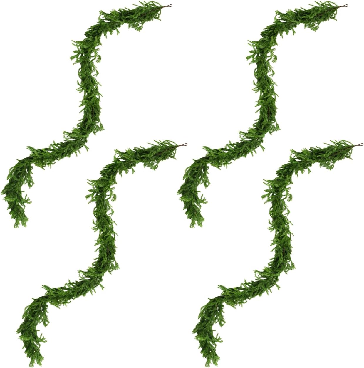 9Ft 2PCS Artificial Norfolk Pine Garlands, Real Touch Winter Pine Garland, Green Artificial Greenery Garland for Table, Mantle, Wall, Indoor, Outdoor Christmas Decorations - 9Ft 2PCS image number 4