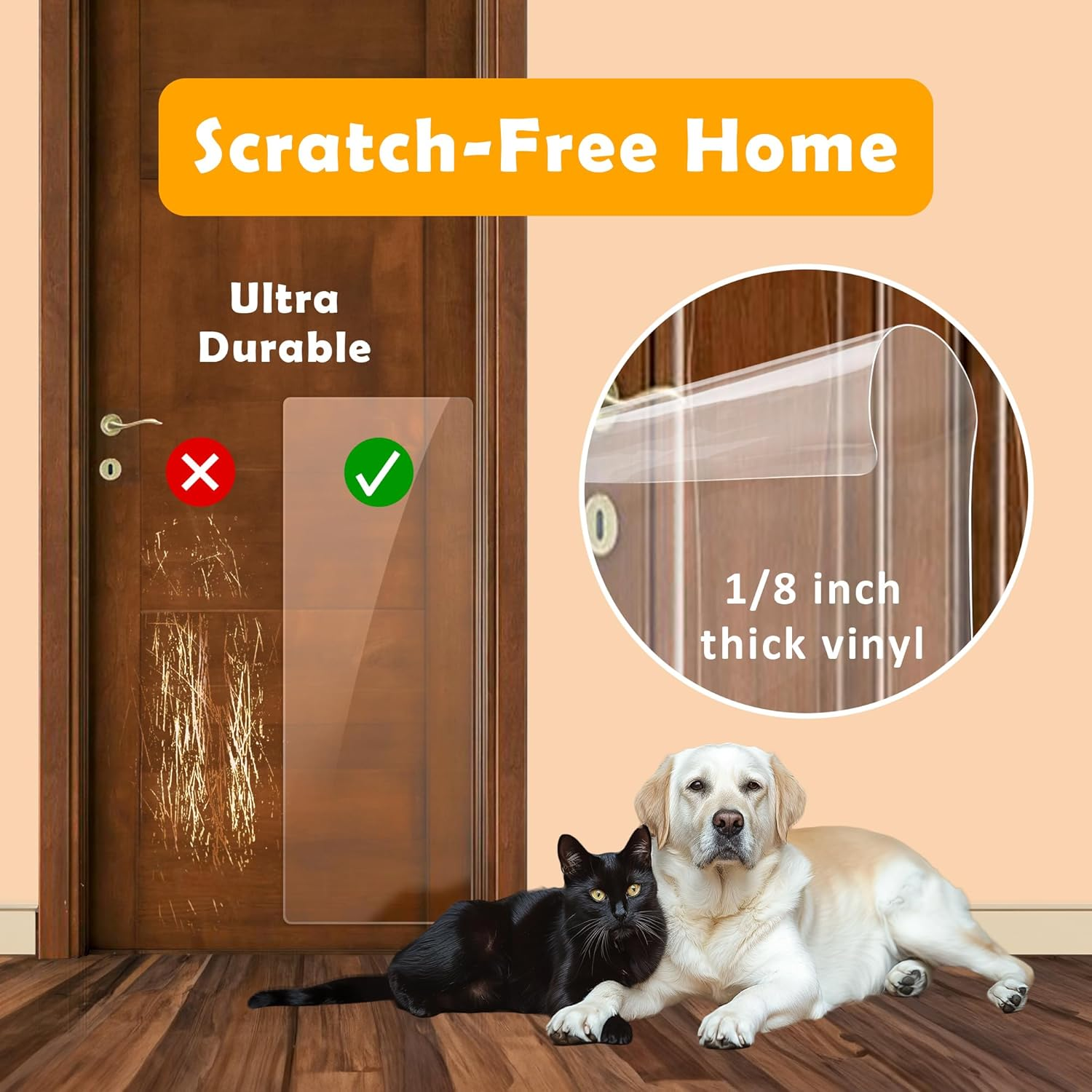 1 Pack 40 X 16 Door Protector from Dog Scratching Cat & Dog Guard, Heavy Duty Custom-Cut Clear PVC anti Scratch on Wall Window Glass Screen & Sliding Doors Furniture Indoor/Outdoor image number 1