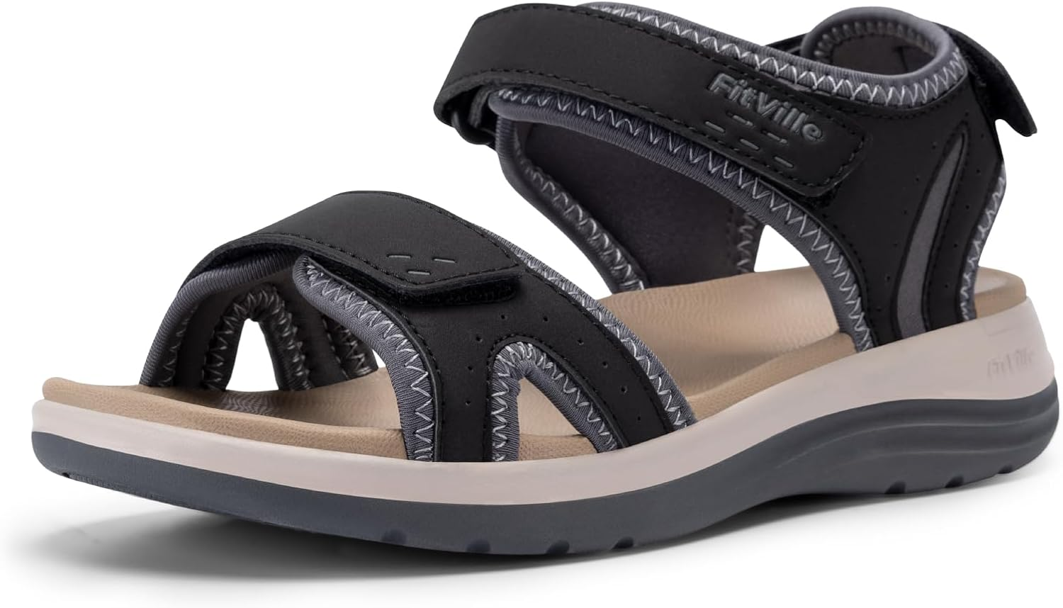 Fitville Women'S Wide Sandals, Flat Outdoor Sandals with Adjustable Ankle Strap for Plantar Fasciitis & Swollen Feet | Arch Support & Slip Resistance & Comfortable