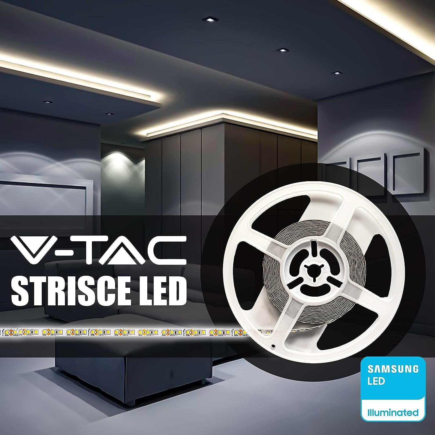 V-TAC SMD 3528 LED Strip 8W 5 Meters Self Adhesive Home Kitchen Bedroom Indoor 800 Lumens Power Supply 12V Cool White 6500K image number 3