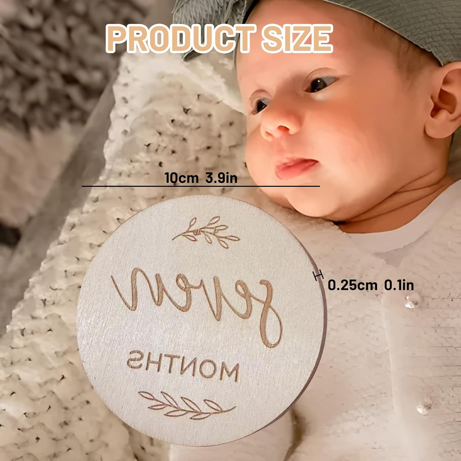 7 Pcs Wooden Baby Milestone Cards | Double-Sided Monthly Signs | Hello World Baby Sign | Newborn Infants 0-12 Months | Growth Recording Gift Set image number 4