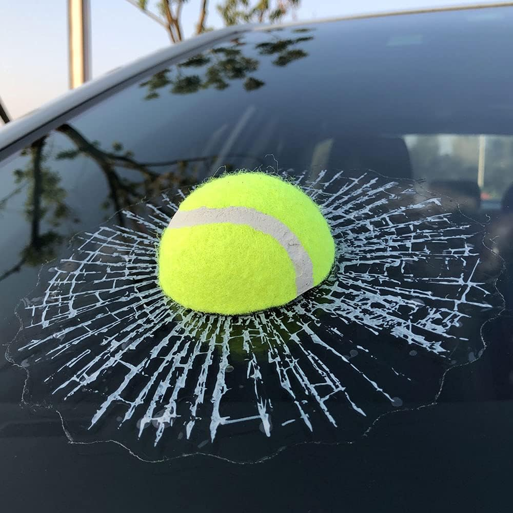 3D Prank Tricky Creative Glass Window Stickers Funny Auto Car Styling Ball Hits Car Body Window Sticker Self Adhesive Decal Accessories (Green Tennis) image number 1