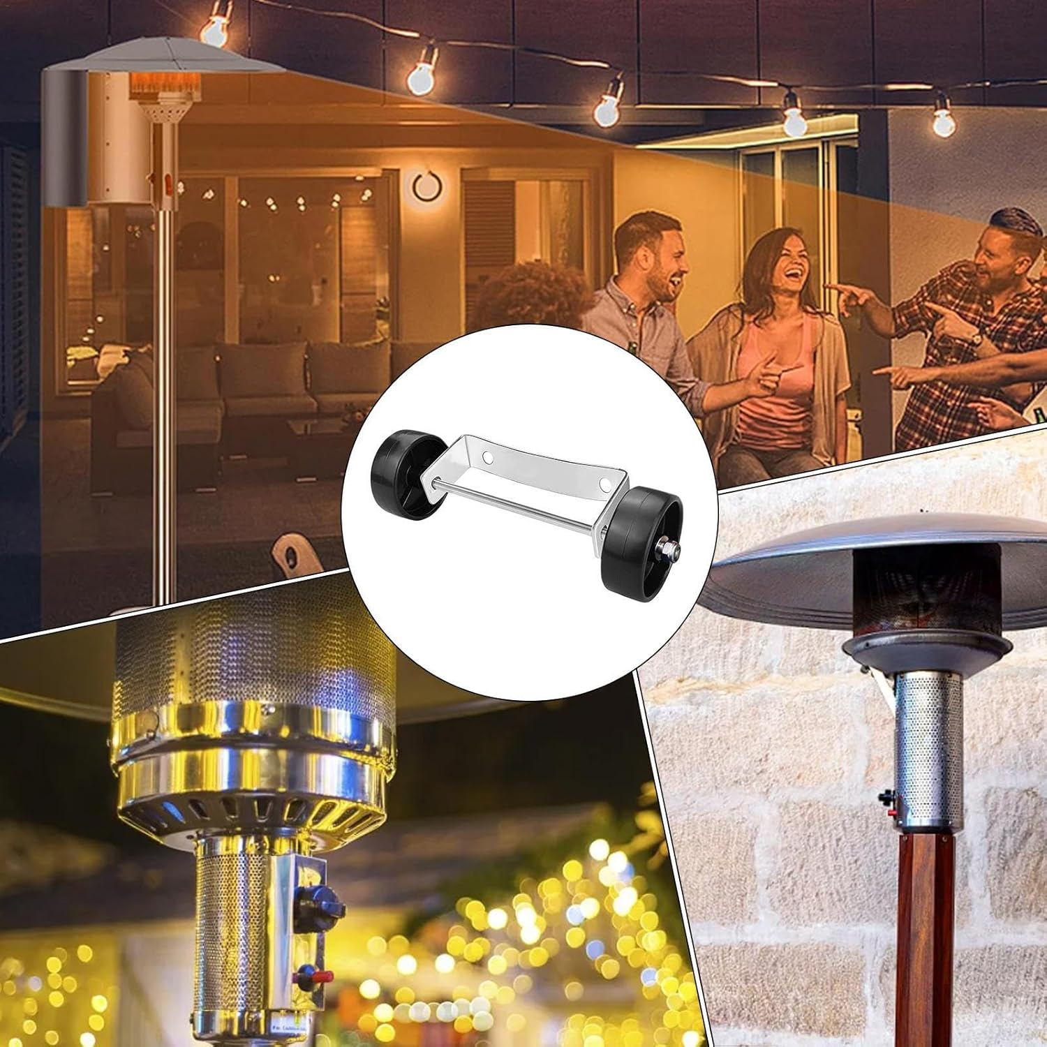 Heater Wheels Accessories | Wheel Kit Movable Patio Heater Replacement Parts,Silver Bracket Heater Pulley Sturdy Rust-Resistant Patio Accessories for Outdoor image number 2