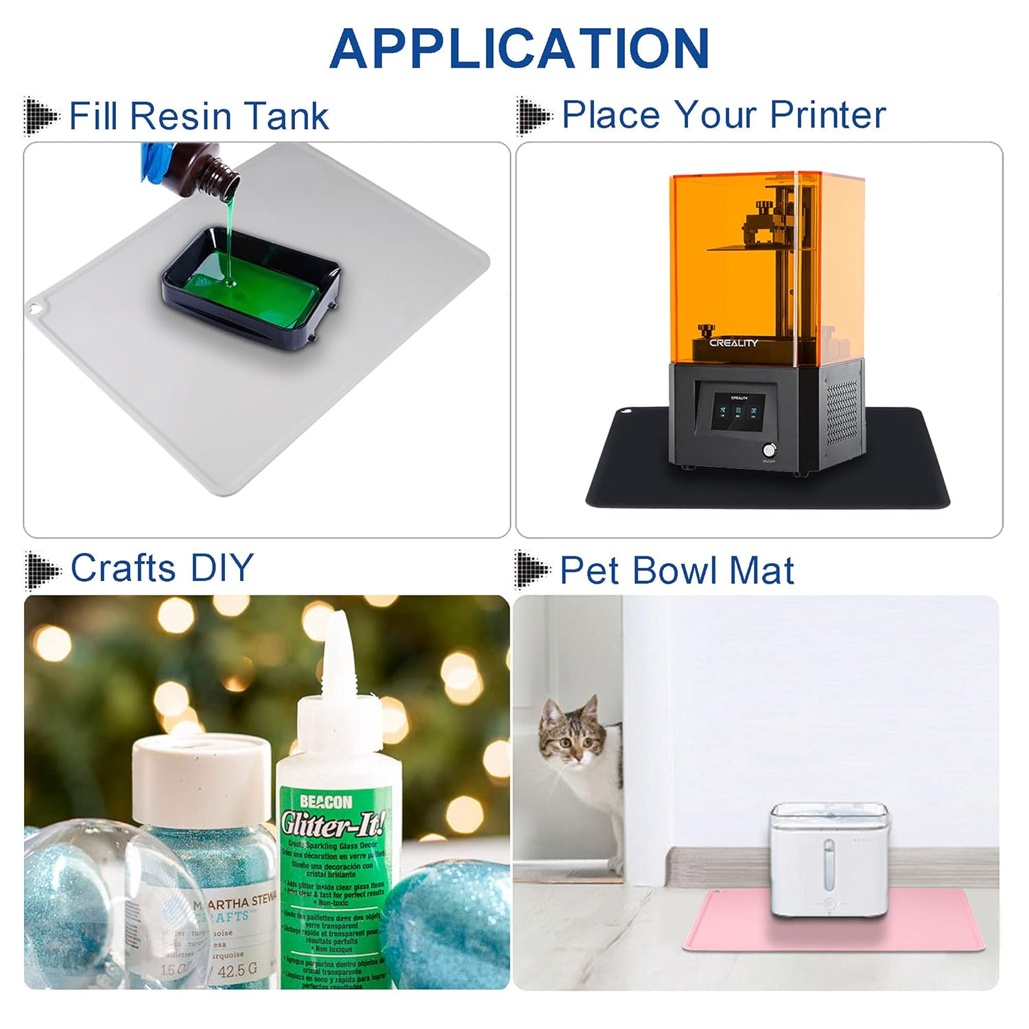 ALAMSCN Silicone Slap Mat Protective Pad 16X12 Inch for DLP SLA LCD 3D Printer Accessories Resin Glue Clean 3D Drawing Heat Insulation Waterproof Pet Bowl Feeding Mats + Cleaning Tool Scraper (Black)