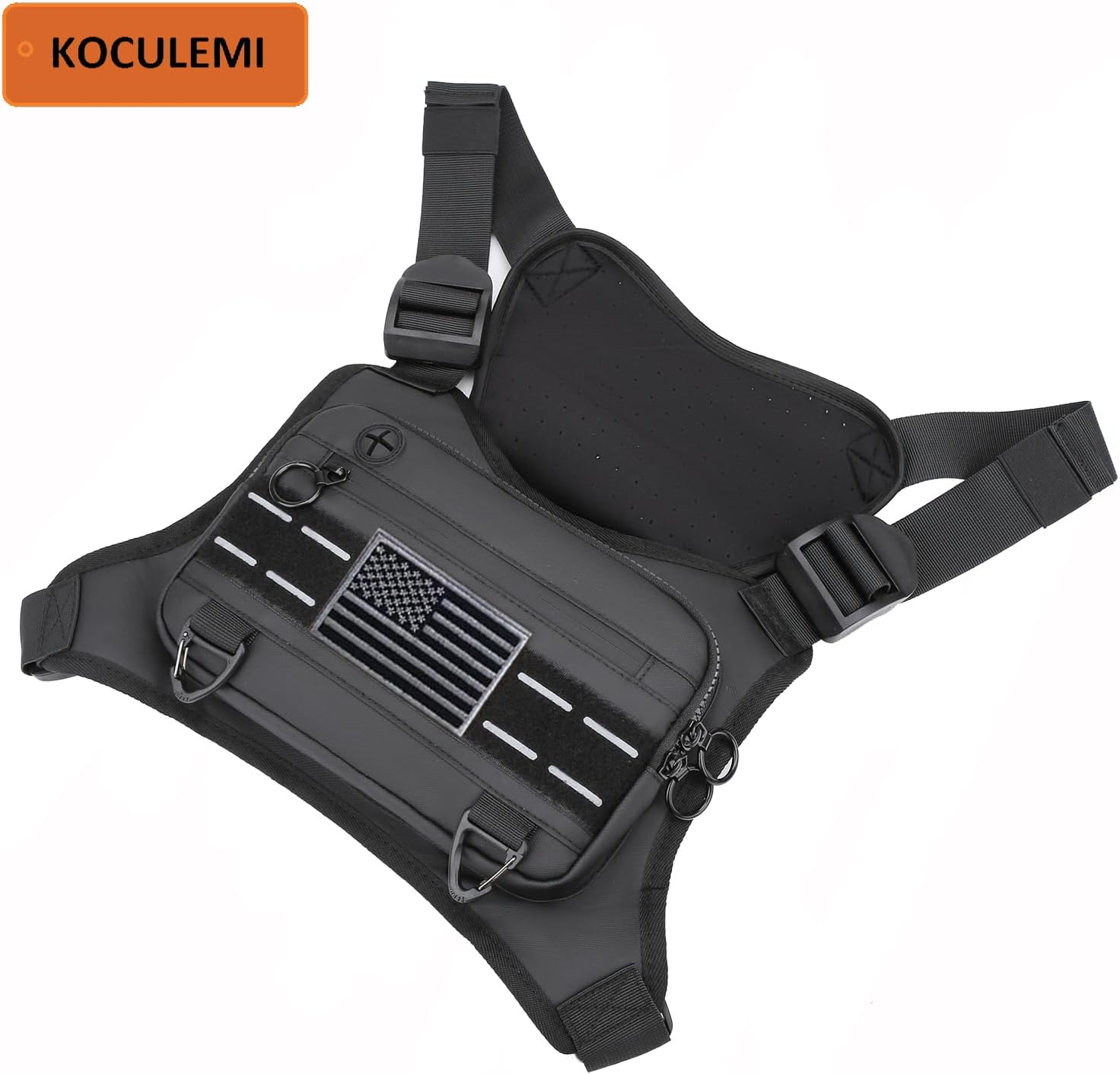 KOCULEMI Water Resistant Chest Bag - Minimalist Running Pack, Phone Holder with Extra Storage, Lightweight Running Vest, Cycling Chest Pack, Black image number 4