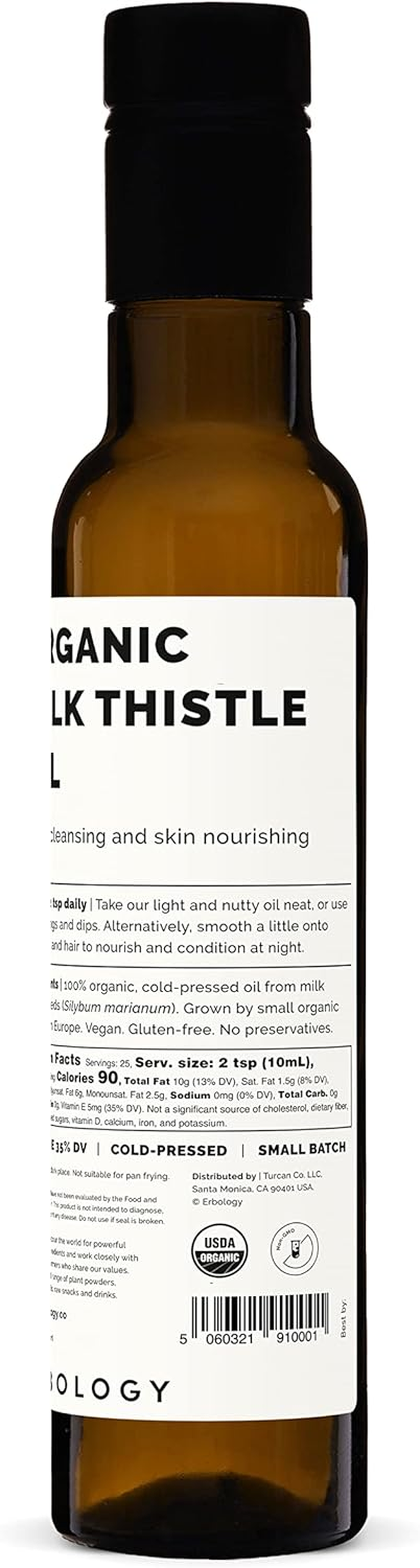 Erbology Organic Milk Thistle Oil 250Ml - Cold-Pressed - High in Vitamin E - Detoxifying - Straight from Farm - Non GMO - No Additives or Preservatives - Recyclable Glass Bottle image number 2