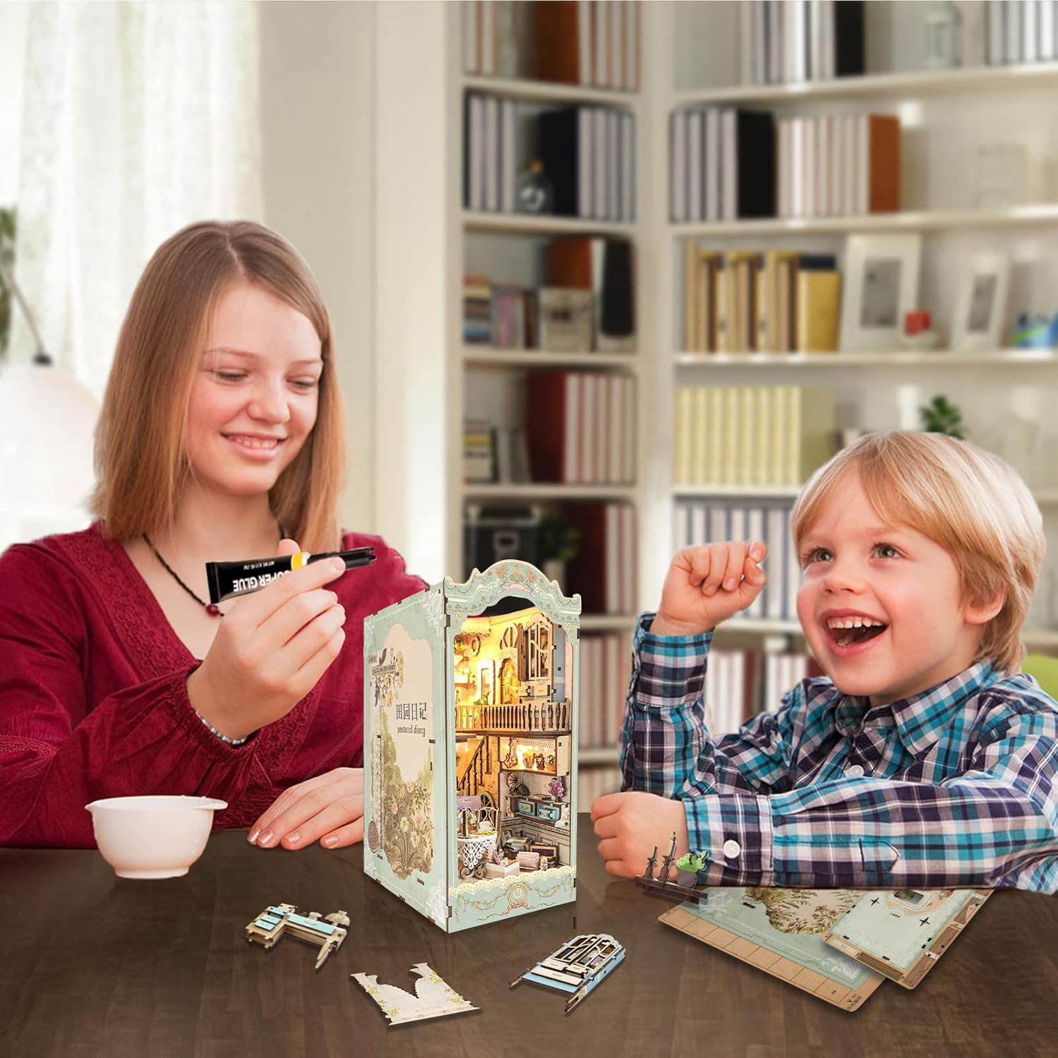 Cuteroom Book Nook Kit, DIY Miniature House Kit for Adults,Bookshelf Insert Decor Alley, DIY Dollhouse Booknook, Booknook Decor with Sensor LED Lights for Age 14+ (SQ090) image number 2