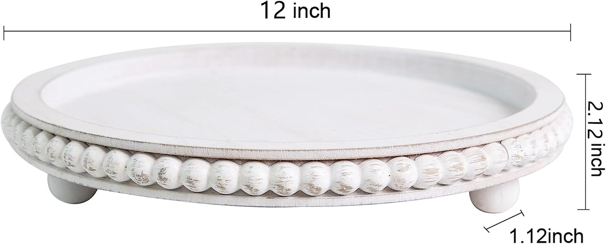 HPC Decor 12In round Wood Tray - White, Distressed, Farmhouse Rustic - Decorative Tray for Living Room, Coffee Table, Kitchen Table or Farmhouse Serving Tray image number 2