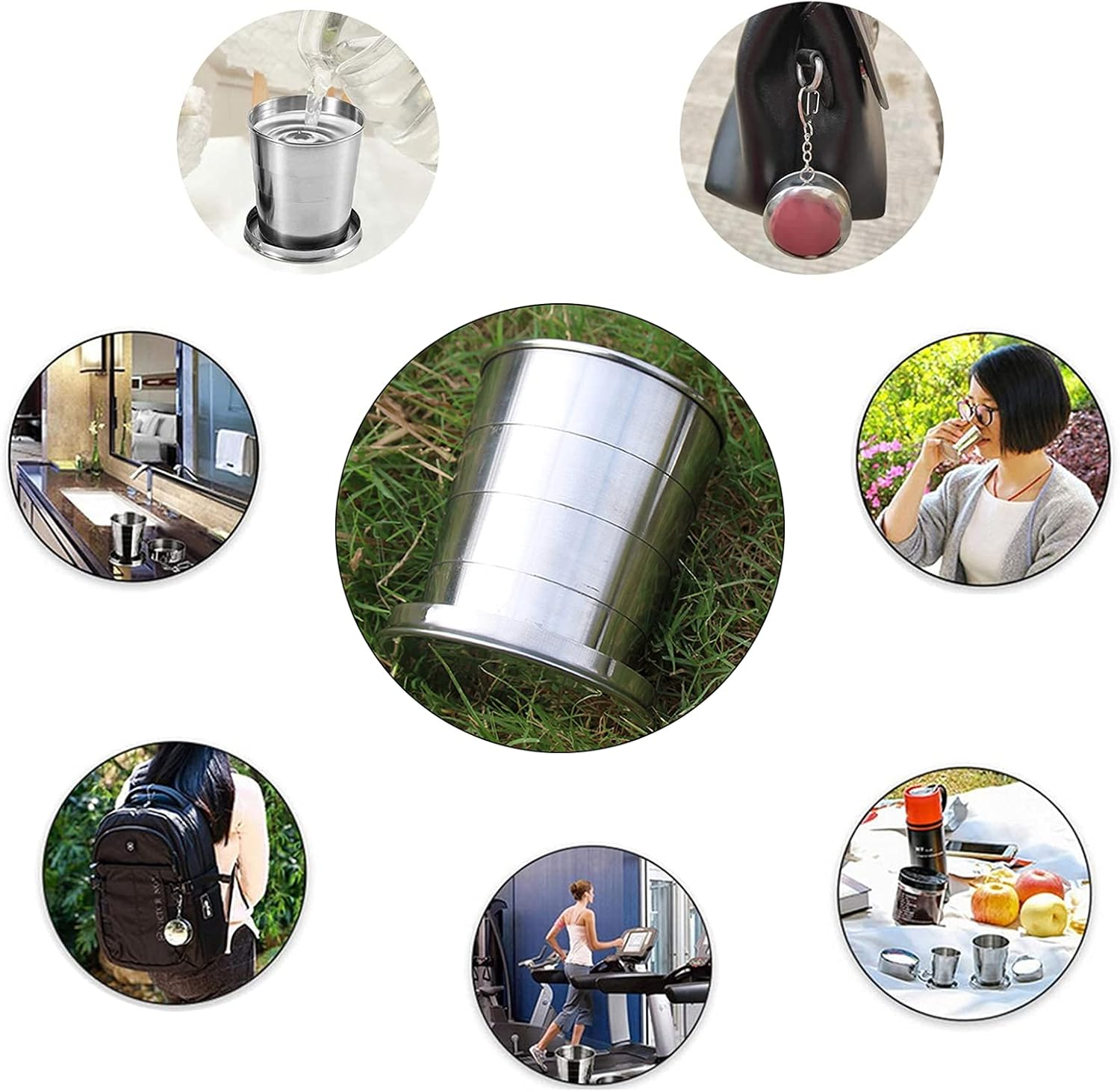 Pack of 2 Folding Cups, Stainless Steel Telescopic Cups, Outdoor Portable Telescopic Cup, Folding Cup with Key Ring, Durable Collapsible Cup, Hiking for Outdoor Activities and Daily Use image number 4