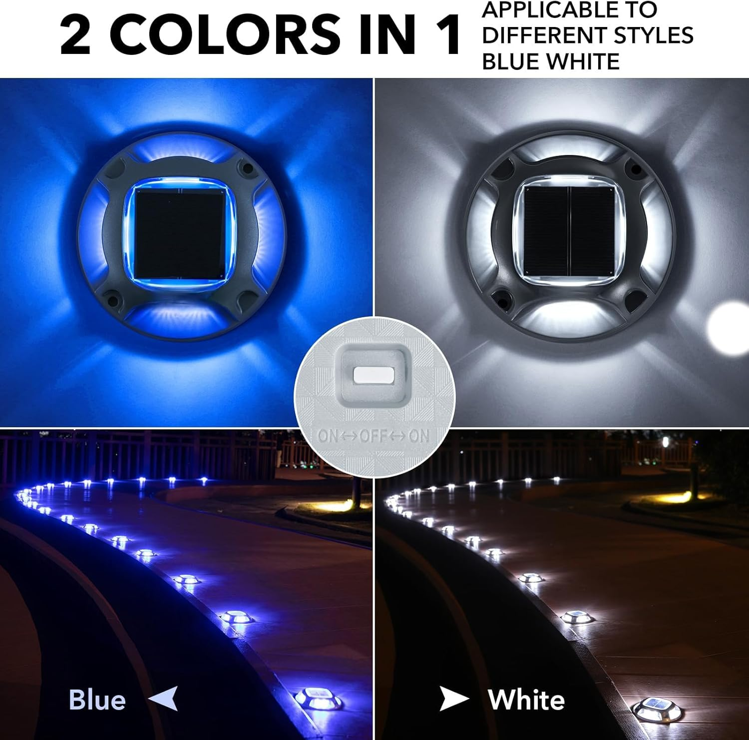 8 Pack Solar Deck Lights,2 Colors Wireless Driveway Safety Light,Ip68 Outdoor Waterproof Marine Dock Lights, for Sidewalk Walkway Pathway Dock Lawn Garden Decor(White and Blue) - 2 Pcs image number 4