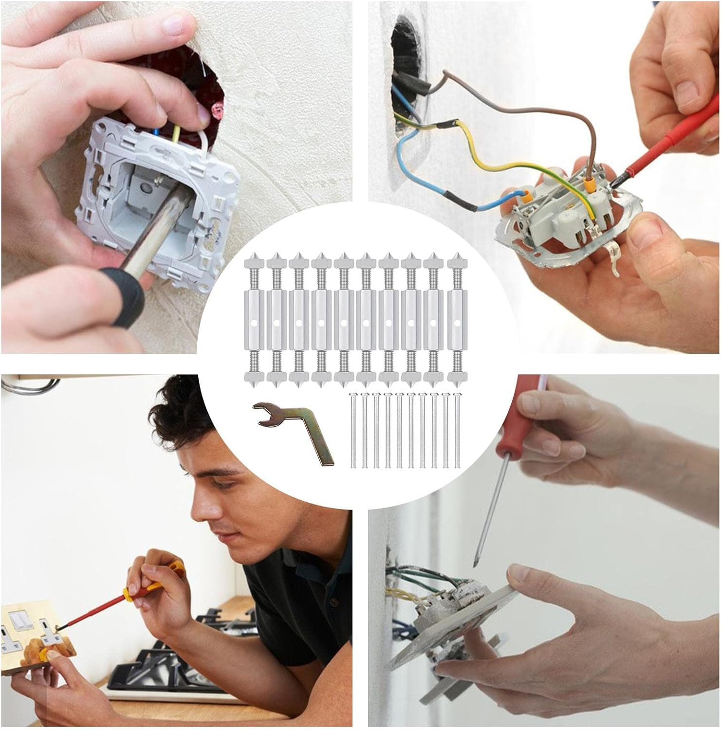 Wall Repair Tools, 10 Pairs 86 Type Electrical Outlet Box Repair Device, Portable Socket Cassette Repair Device with Wrench 通用 image number 5