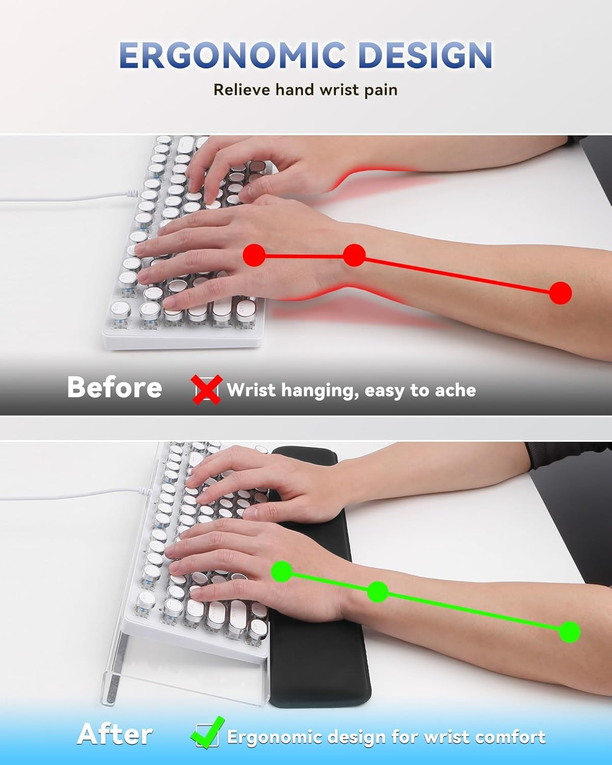 Computer Keyboard Stand & Wrist Rest Acrylic Tilted Keyboard Holder, Ergonomic Keyboard Wrist Rest with Anti-Slip Base for Office Desk, Home, School (Clear) image number 4
