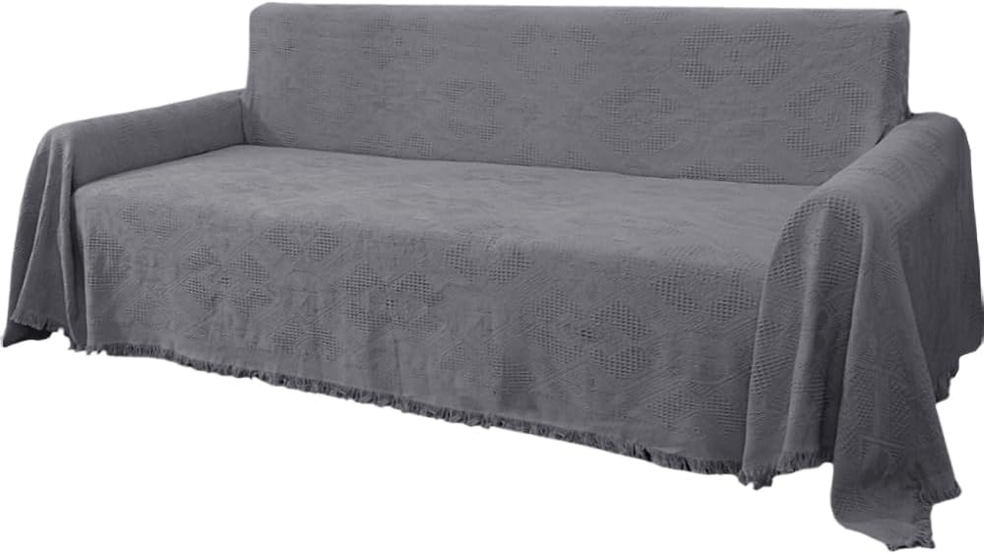 Smarcute Cotton Sofa Covers Washable Furniture Couch Slipcovers Thick Durable Woven Jacquard Diamond Check Sofa Throw Decorative for Living Room (230Cm X 340Cm,Xx-Large, Sage)