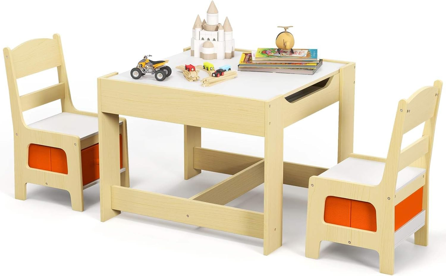 Costway Kids Table and Chairs Set, 3-Piece Kids Furniture Set, Kids Play Table and Chair Set, Toddler Table and 2 Chairs Set, Double Sided Kids Table, Children Activity Art Desk Set (Pink)