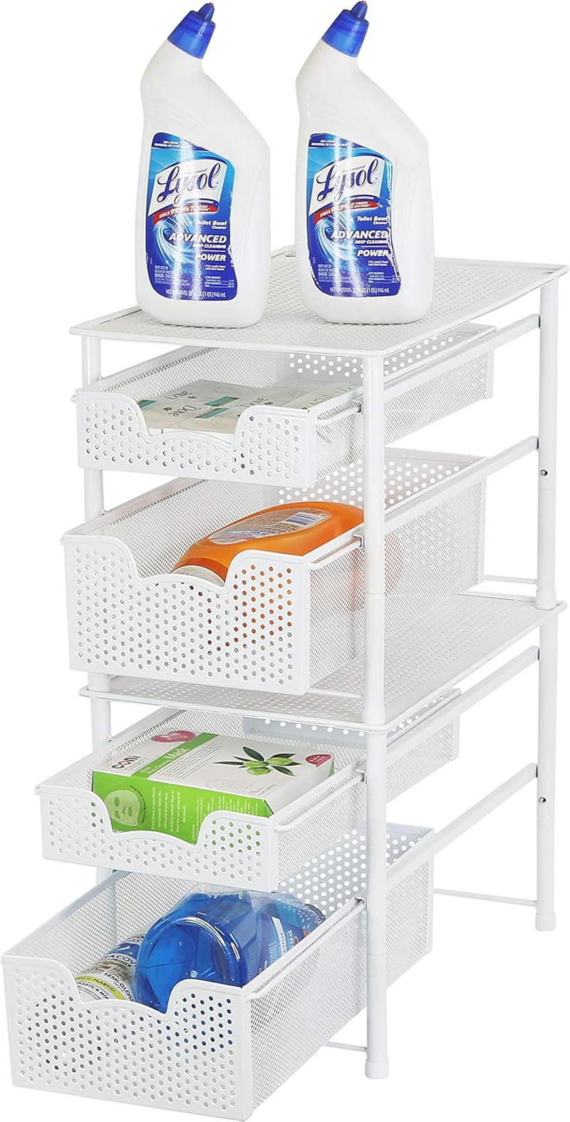 Simple Houseware Stackable 2 Tier Pull Out Drawer for Cabinets and under Sink Organiser, Mesh White image number 2