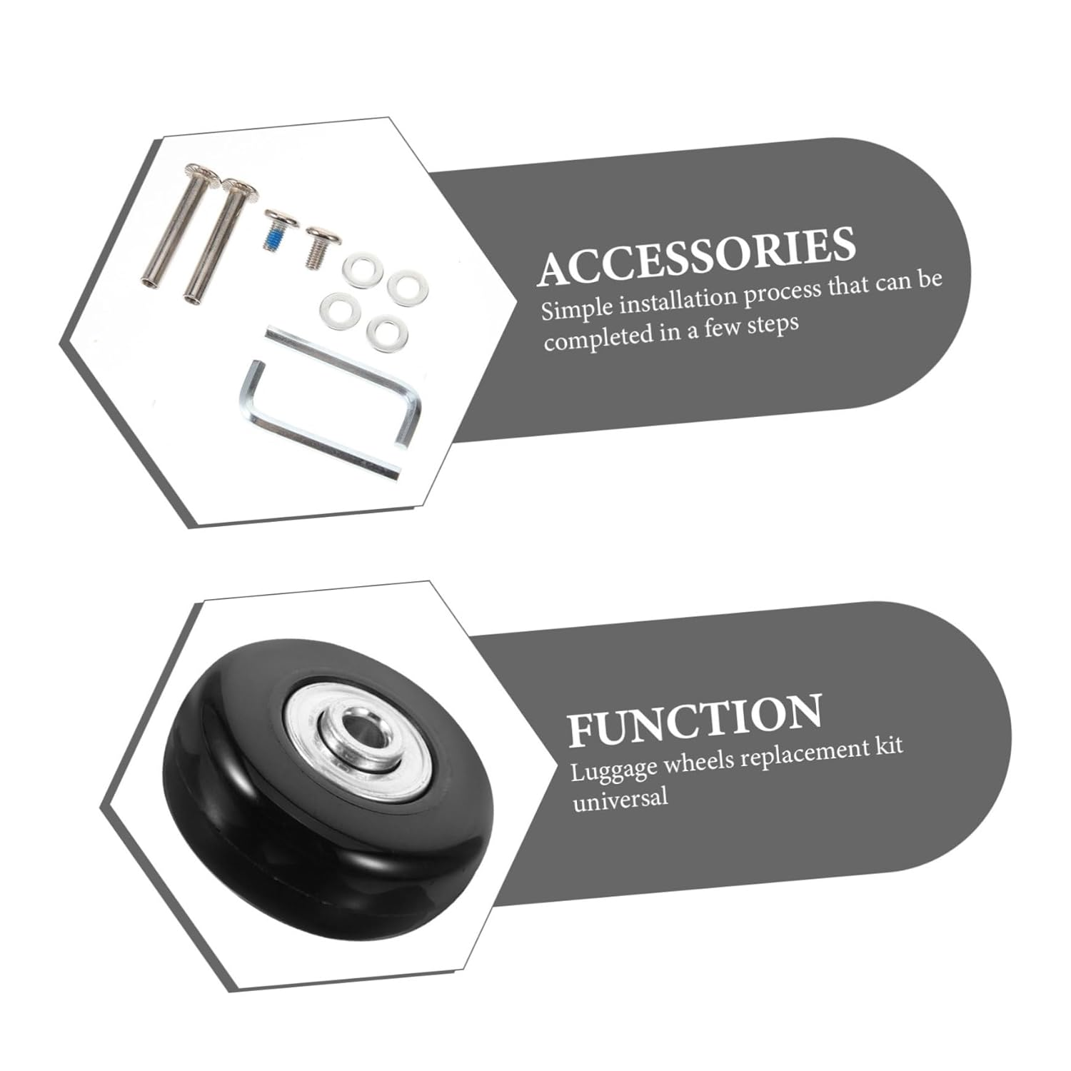 FELTECHELECTR 2Pcs Black 45X18Mm Universal Suitcase Replacement Wheels Kit with Swivel Bearings for Travel Luggage and Suitcase Wheel Repair Accessories image number 4