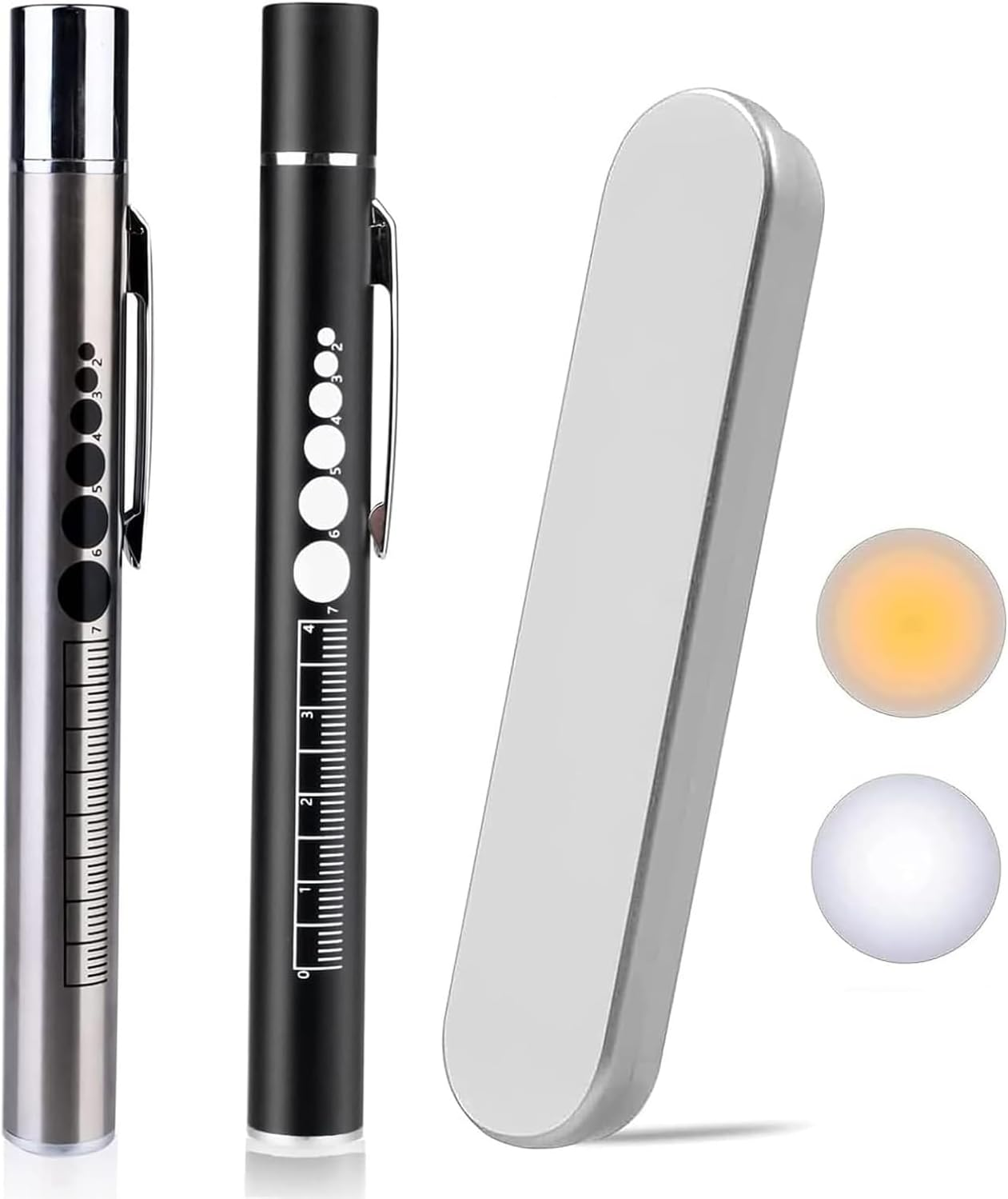 YUENTOEN Pen Light, USB Rechargeable LED Flashlight with Pupil Gauge Stainless Steel Clip Dual Light Source for Home and Outdoor(Silver+Black) image number 1