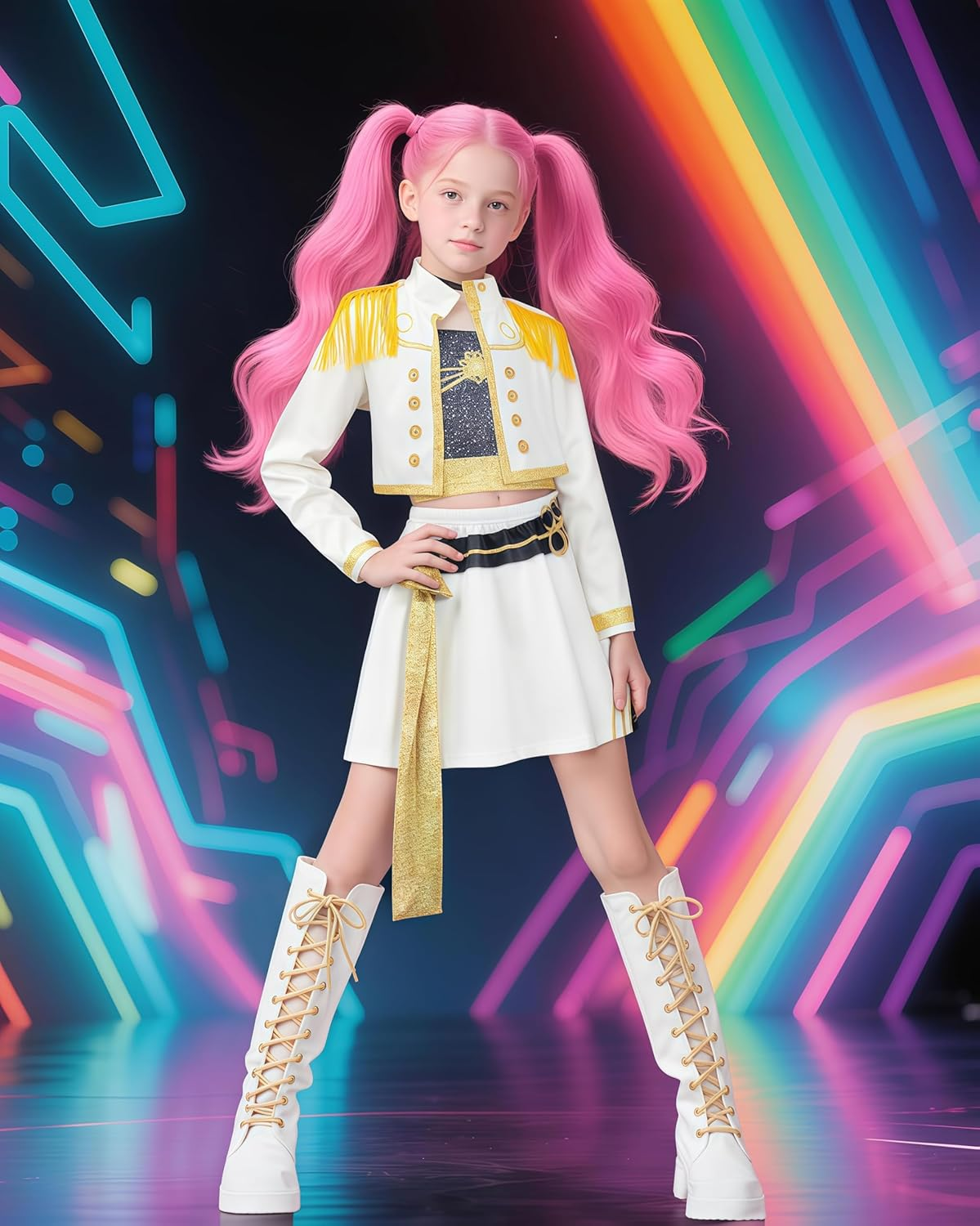 Kids Girls Demon Costume Cosplay Pop Singers Dance Stage Role Play for Halloween Cosplay Outfits Party image number 3