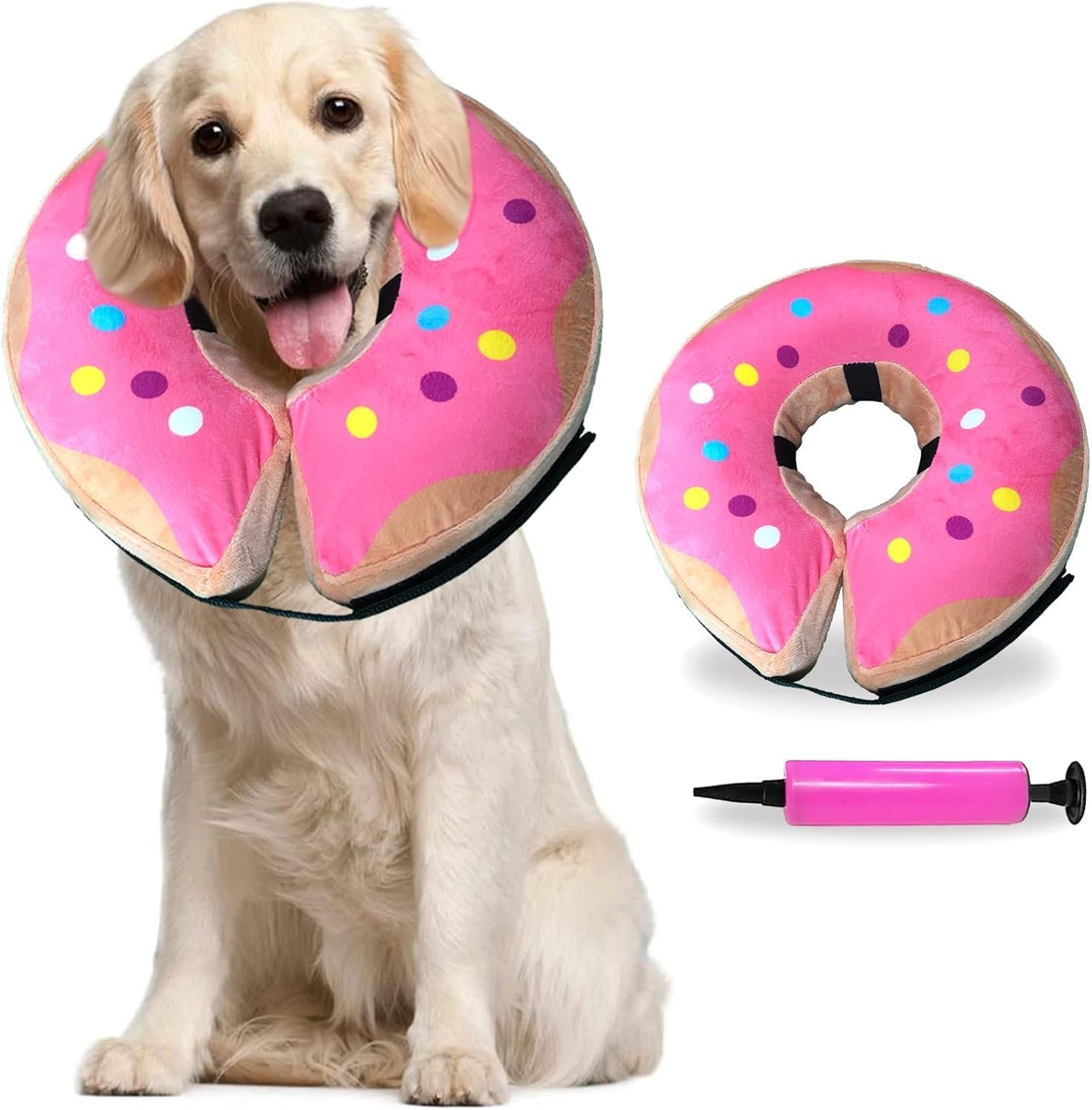 Bluvora Inflatable Dog Cone Collar Alternative after Surgery, Doggie Neck Donut Collar Recovery Collar, Soft Dog Cone for Small Medium Large Dogs (Pink, Small)