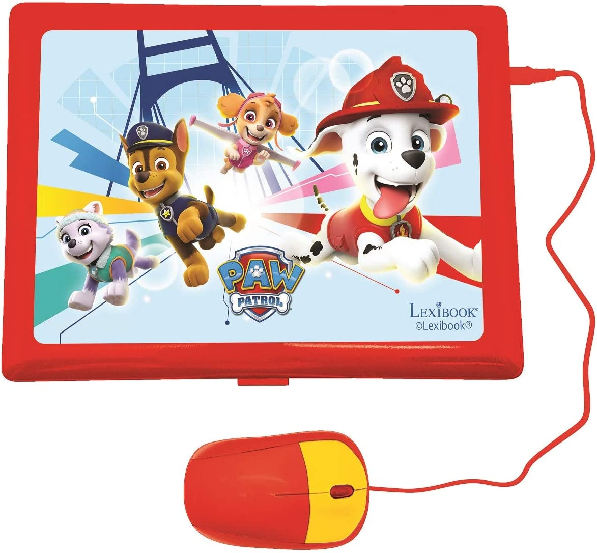 LEXIBOOK Jc598Pai3 Paw Patrol-Educational and Bilingual Laptop German/English-Toy for Child Kid (Boys & Girls) 124 Activities, Learn Play Games and Music with Chase Marshall-Red/Blue