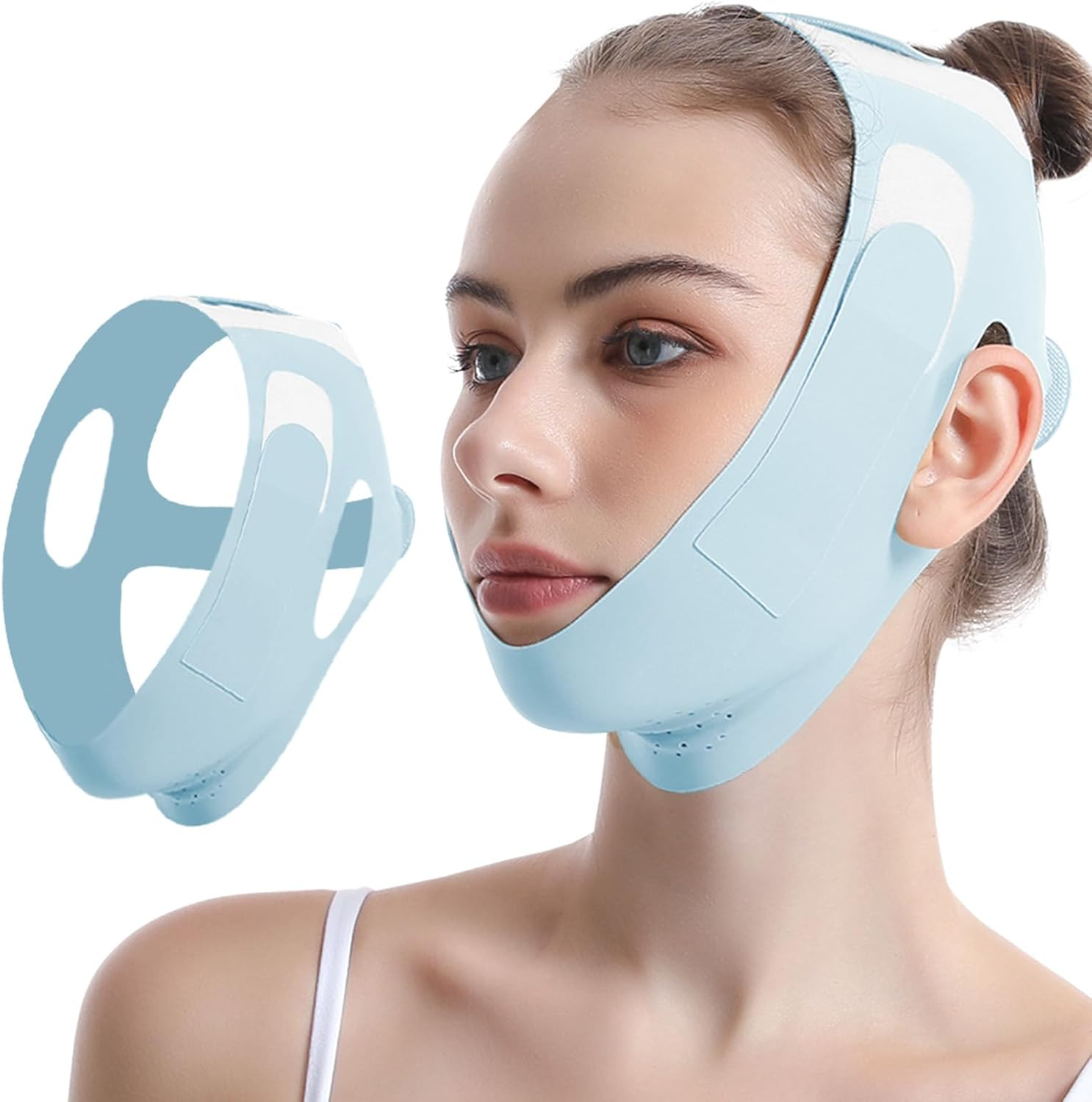 V Line Lifting Mask, Reusable Face Lifting Strap - Sleep Mask for V - Line Shaping, Double Chin and Sagging Shape and Tighten Face, Jaw Exerciser (Pink)