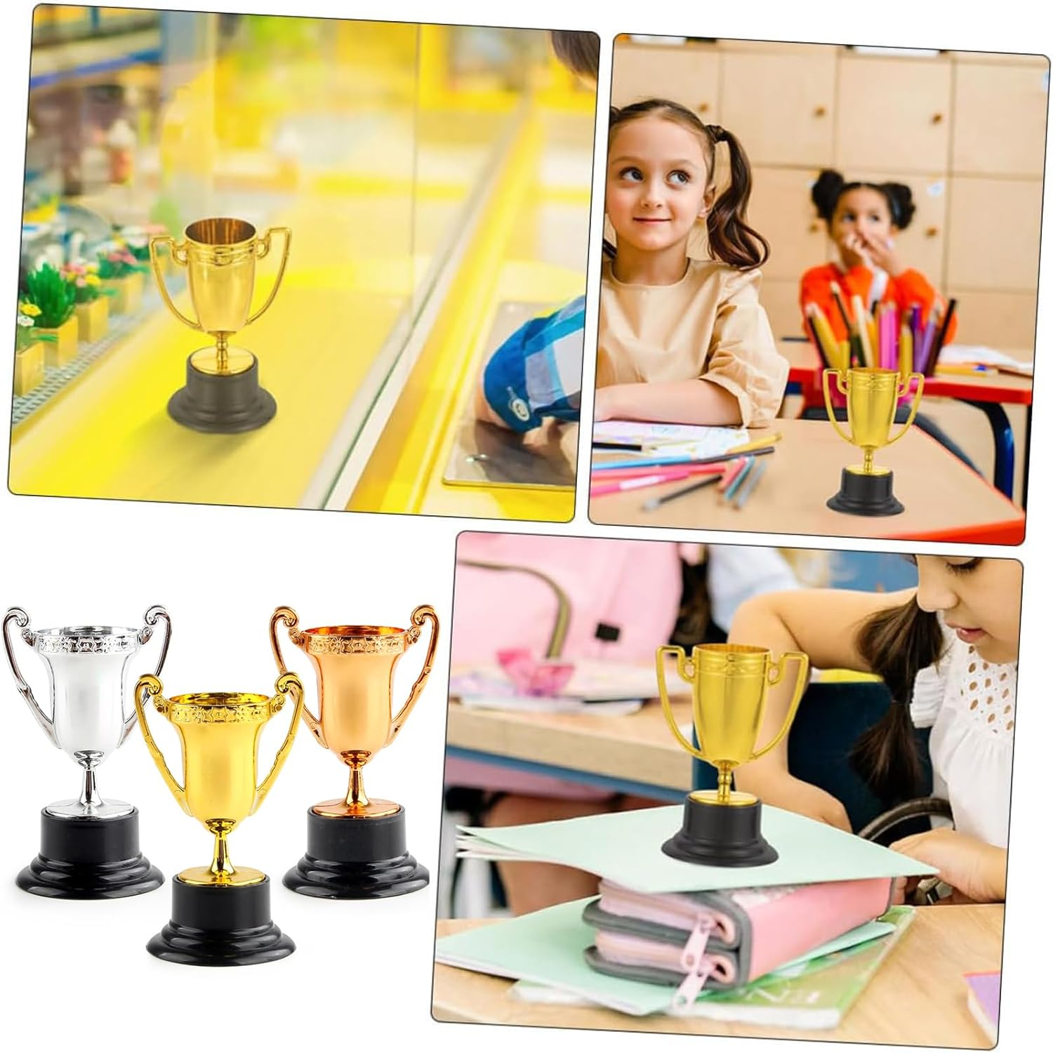 3Pcs Mini Trophy Cups, Plastic Gold Silver Bronze Award Trophies Set for Kids for Party Favors, Props, Rewards, Winning Prizes, Competitions, Family Games Prizes image number 2
