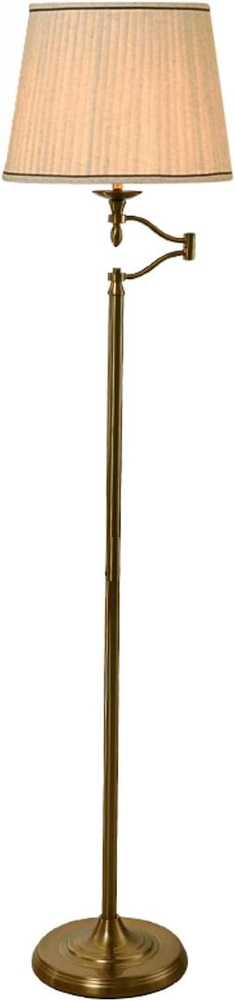 Lexi Lighting Nicollete Floor Lamp, Antique Brass Finish Base, Beige Pleated Shade, Vintage Style, Corner Ambient Lighting for Interior D&eacute;cor image number 2