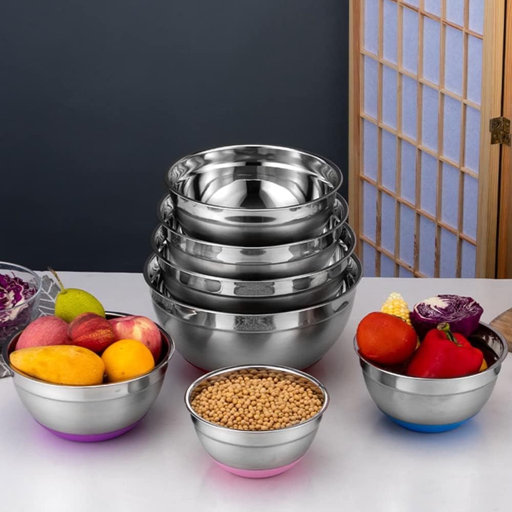 Mixing Bowls with Airtight Lids, 5-PCS Stainless Steel Bowls Set, Non-Slip Bottoms, Size 1.23/1.76/2.2/3/3.6QT, Great for Mixing, Baking and Serving image number 2