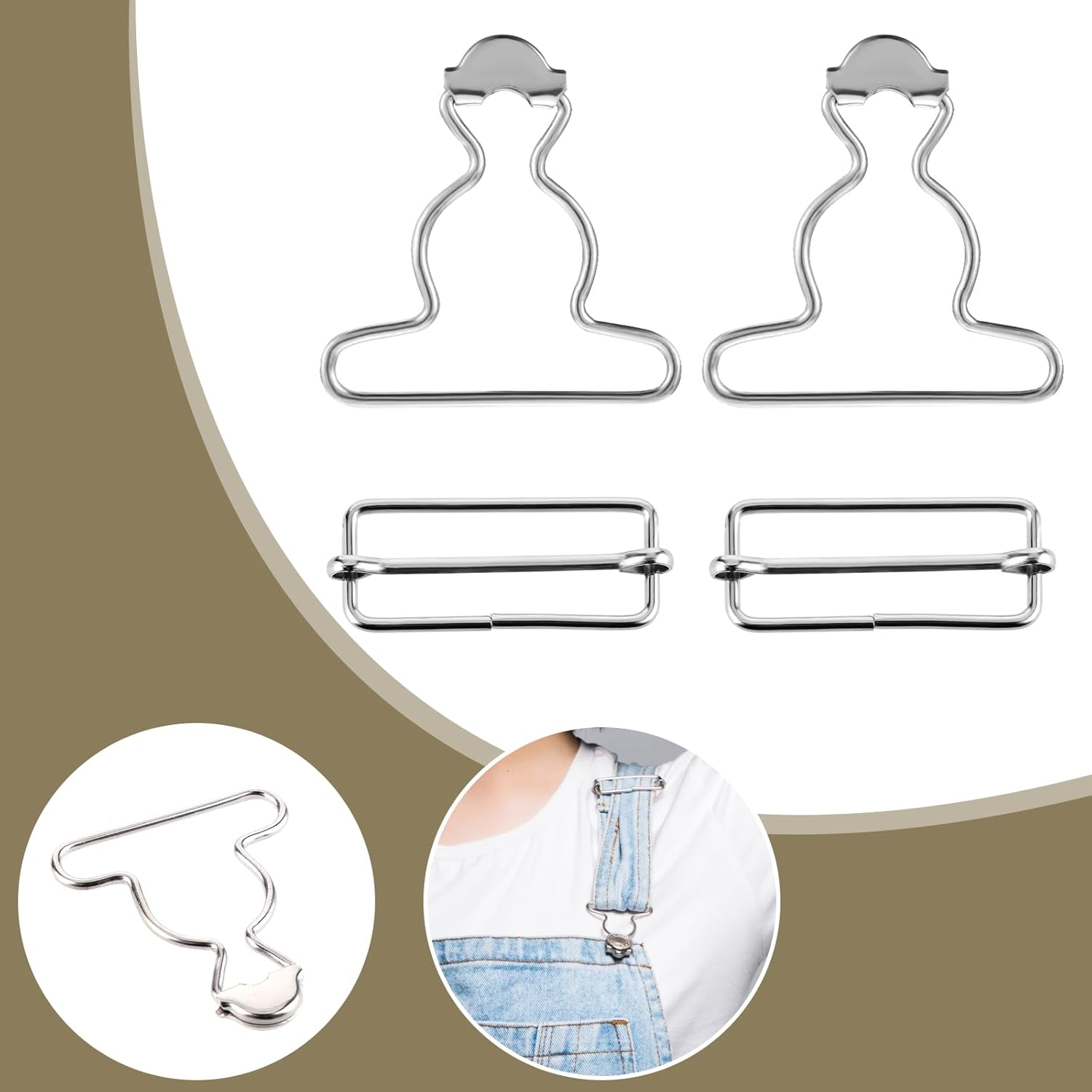 2PCS Jean Overalls Overall Buckles Adjustable Bib Clips No-Sew Button for Overall Bib Pants Overalls Jeans Jacket - Silver image number 2