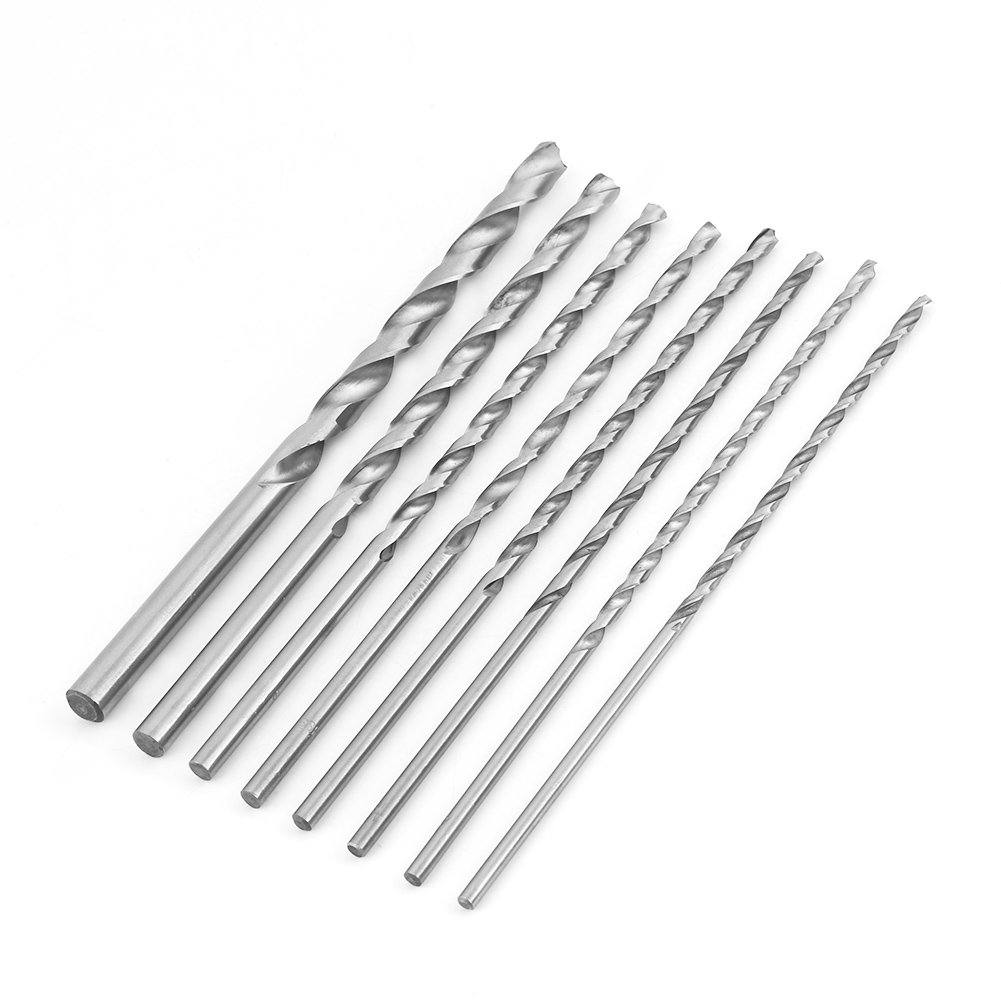 8Pcs Twist Drill Bit Set, 200Mm Extra Long Spiral Drill Bit High-Speed Steel Straight Shank Twist Drill Bits Set Tool 4-10Mm for Wood Plastic and Aluminum image number 1