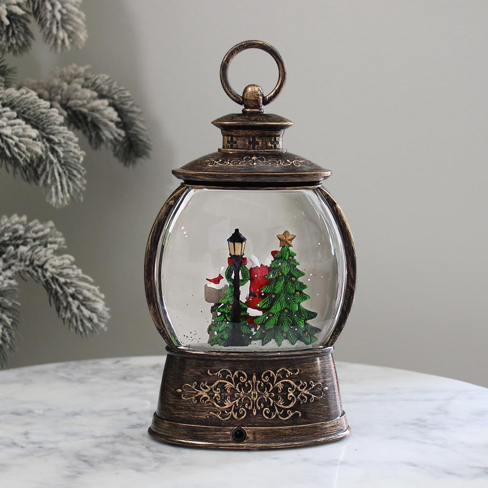 Animated Light-Up Musical Christmas Water Lantern Snow Globe with Santa Scene, Swirling Glitter, Vintage Style image number 3