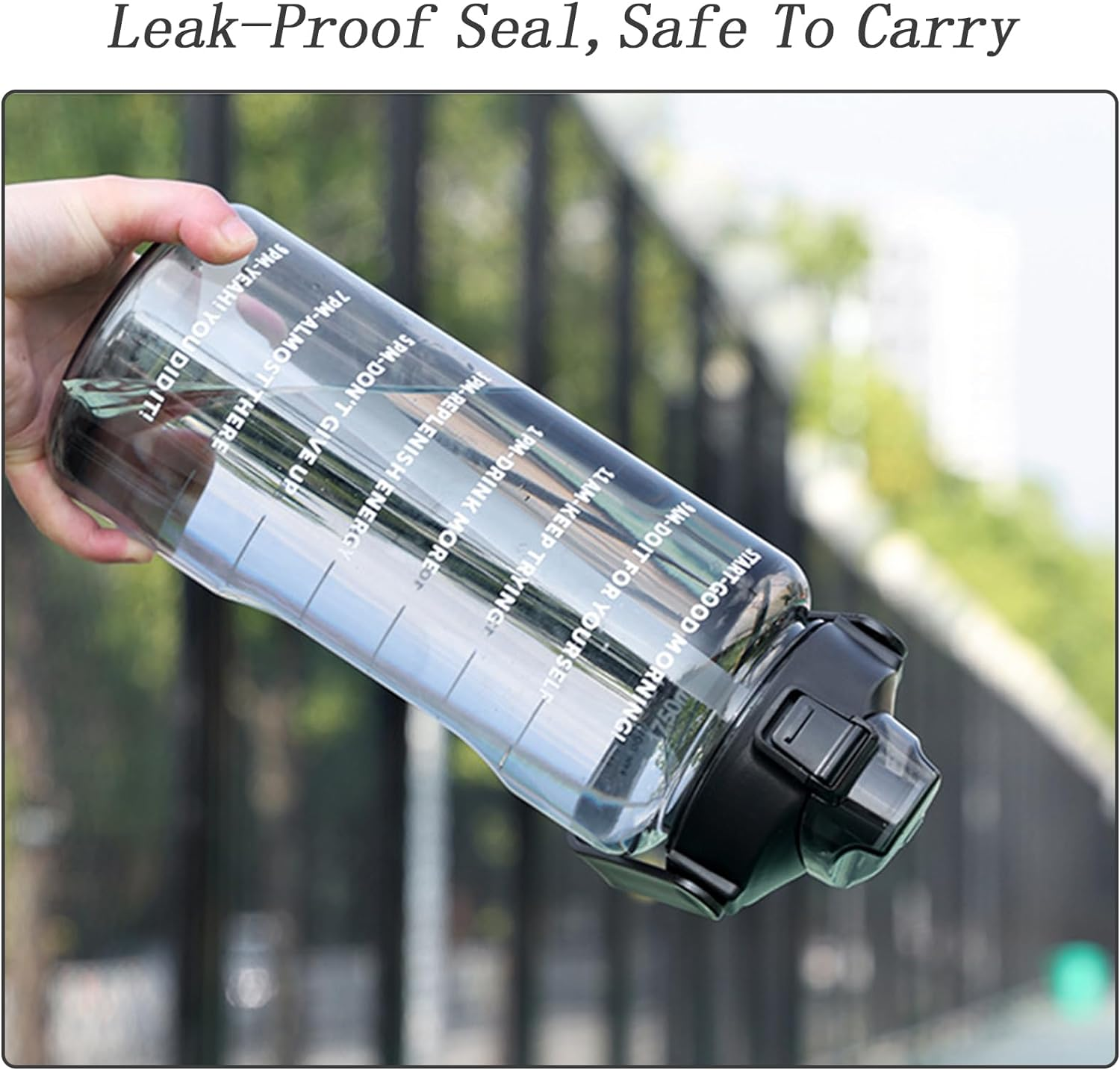 2L Large Water Bottle Black Half Gallon Water Jug, 68Oz /2 Liter Sports Gym Drink Container, Leakproof BPA Free Big Water Bottle with Handle & Straw & Time Marker for Outdoor Fitness image number 1