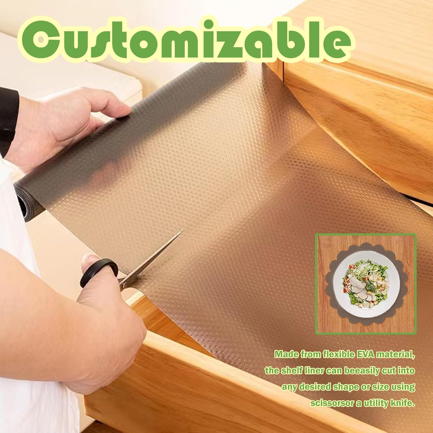 18&times;197In Plastic Shelf Liner, Anti-Moisture and Anti-Mold Drawer Protection Mat, Plastic Cabinet Liners Washable Fridge Liners Cupboard Pad for Kitchen Pantry Refrigerator (Transparent Black) image number 2