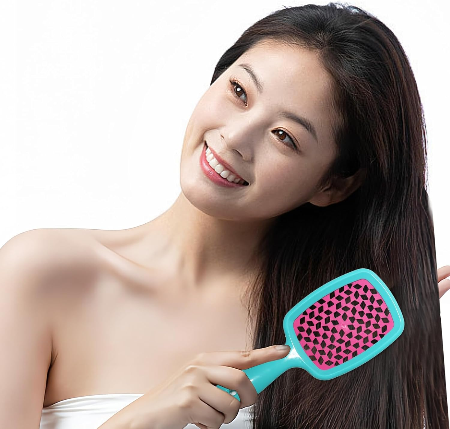 Hair Brush Green Handle with Pink, Detangling Hair Brush Styling Brush for Women Men, Vented Detangling Hair Brush Wet or Dry Hair Use Flexible with Ease for All Hair Types image number 4