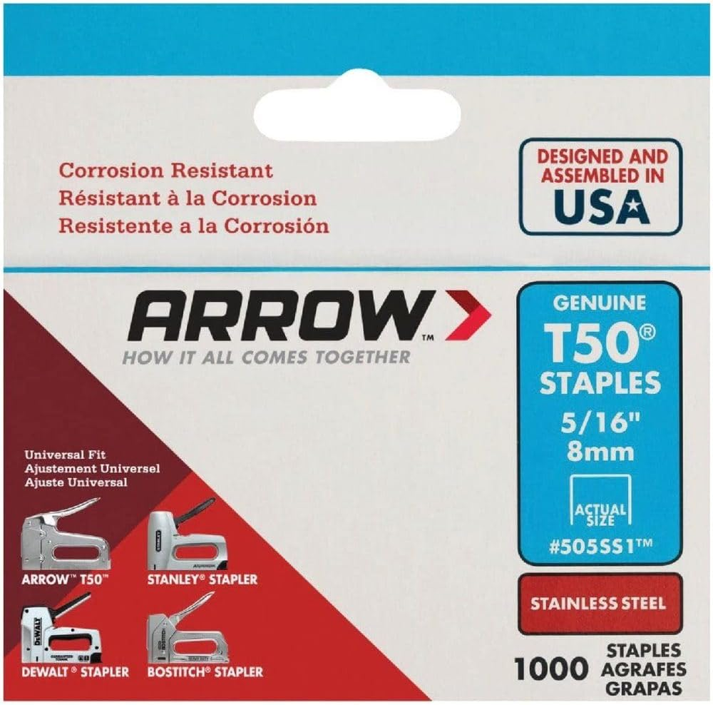Arrow T50 Stainless Steel Staples 1000-Piece Set, 8 Mm