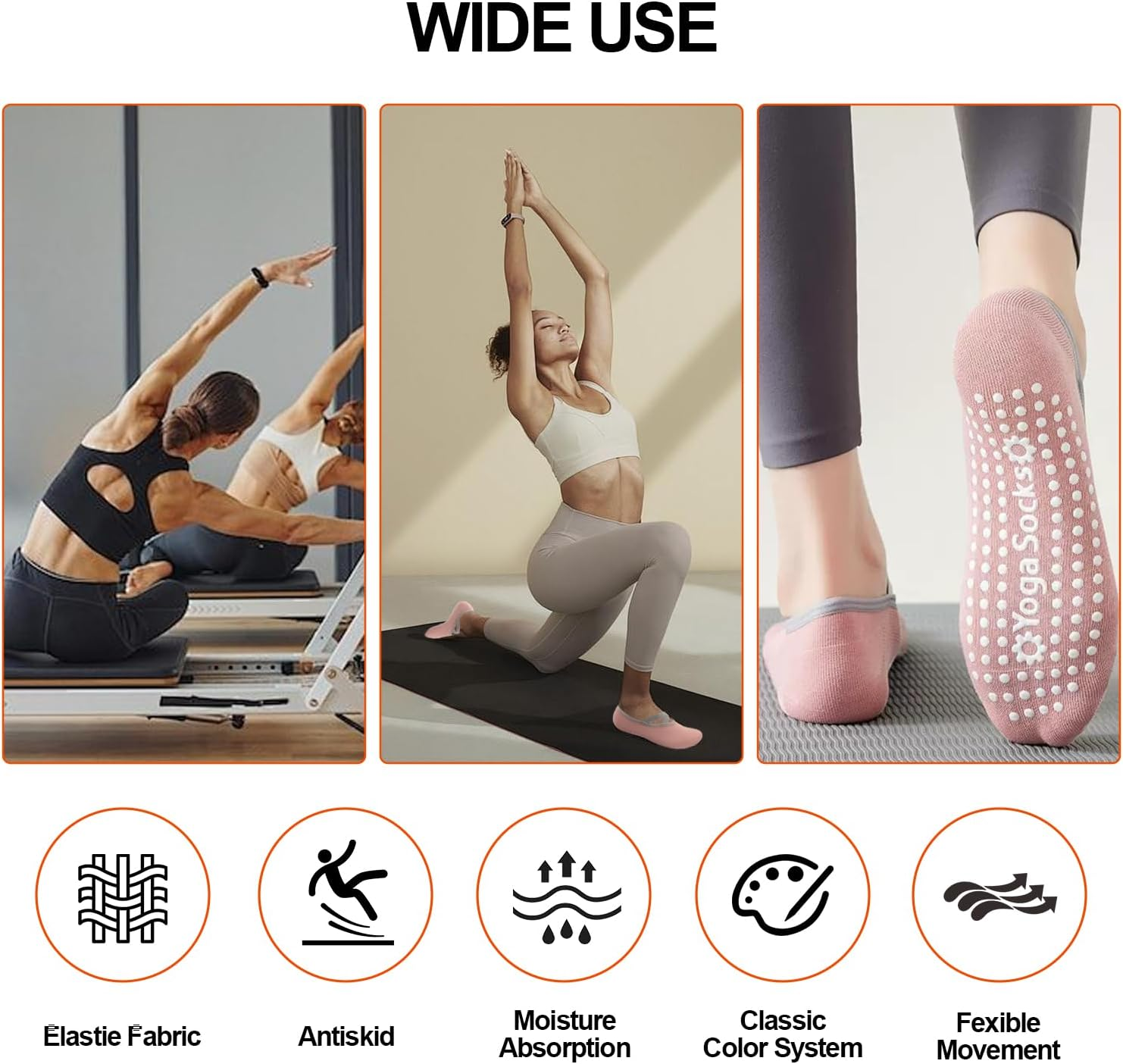 4 Pairs Yoga Pilates Socks with Adjustable Straps,H HOME-MART Non-Slip Grip Socks for Women'S Secure Comfortable Fitness Workouts