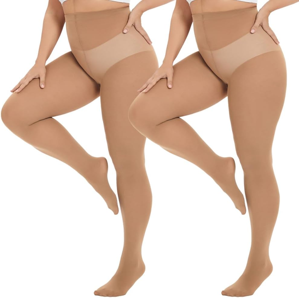 Cozywow plus Size Tights for Women, 80D Soft Solid Color Stockings, High Waist Semi Opaque Pantyhose image number 3