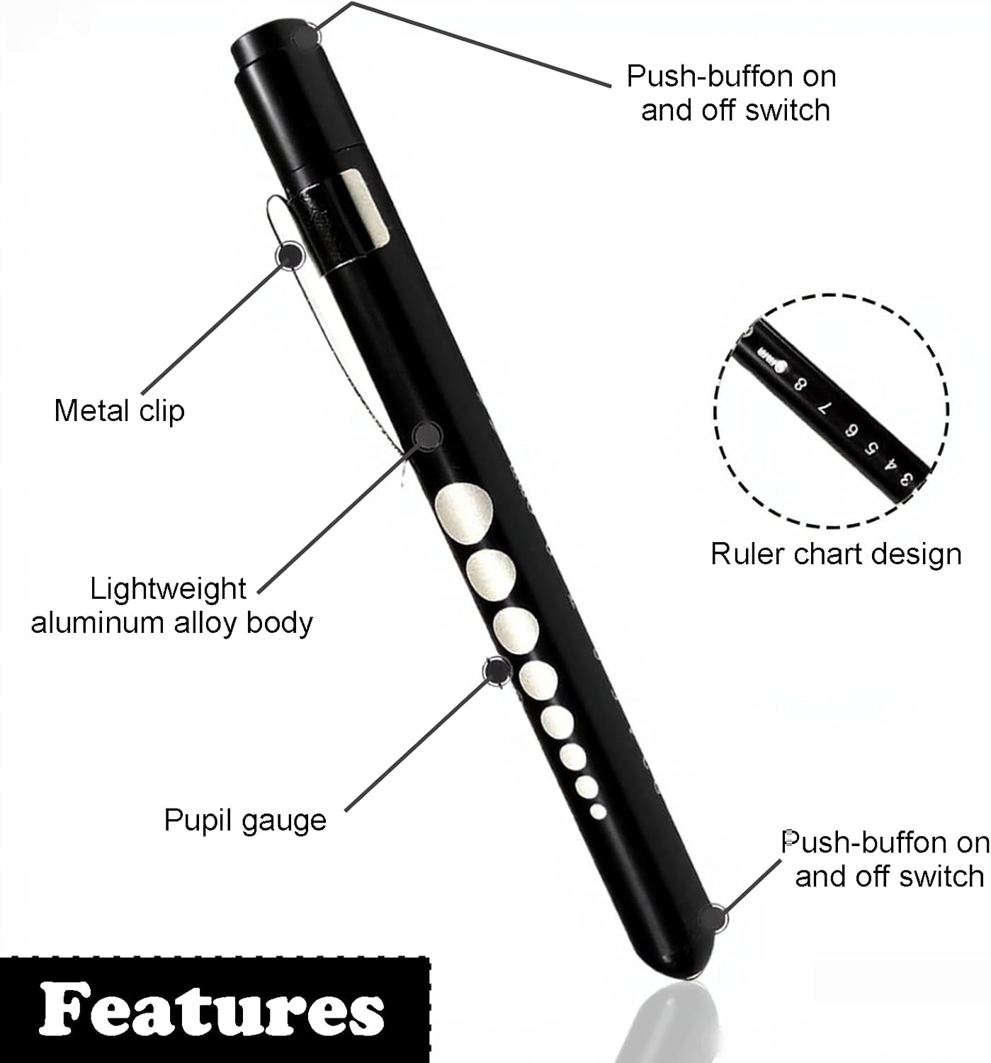 Rylaxzon Medical Pen Torch with Pupil Gauge & Clip | Ideal for Doctors, Nurses, & Medical Students | Clinical First Aid Pocket Light for OSCE Exams and Nursing Practice