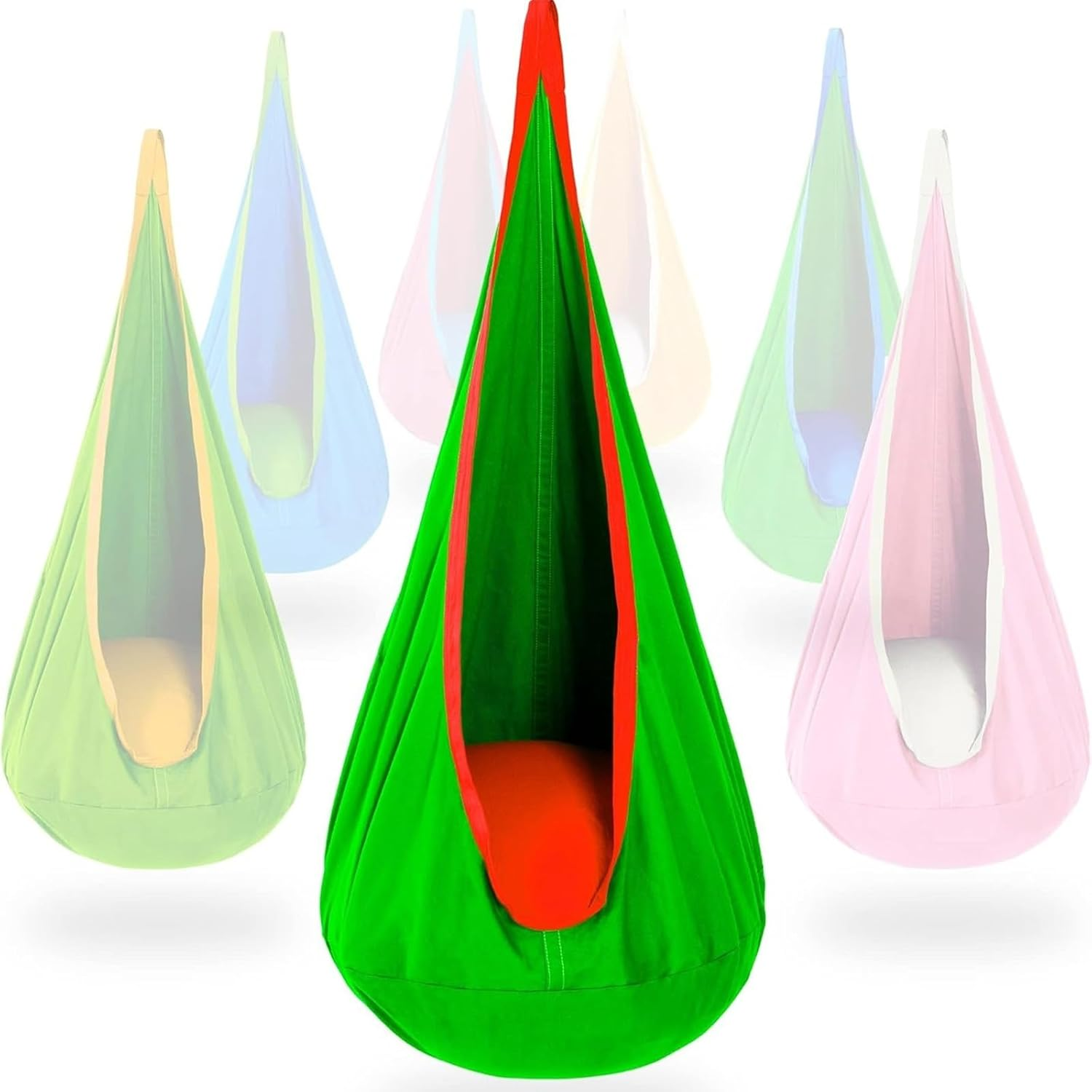 Sensory Swing, Kids Pod Swing Seat, 100% Cotton Child Hanging Hammock Chair for Indoor Outdoor with Inflatable Pillow and All Accessories, Rope Hanging Swing Seat Nest, Max 150Lbs(Light Blue)