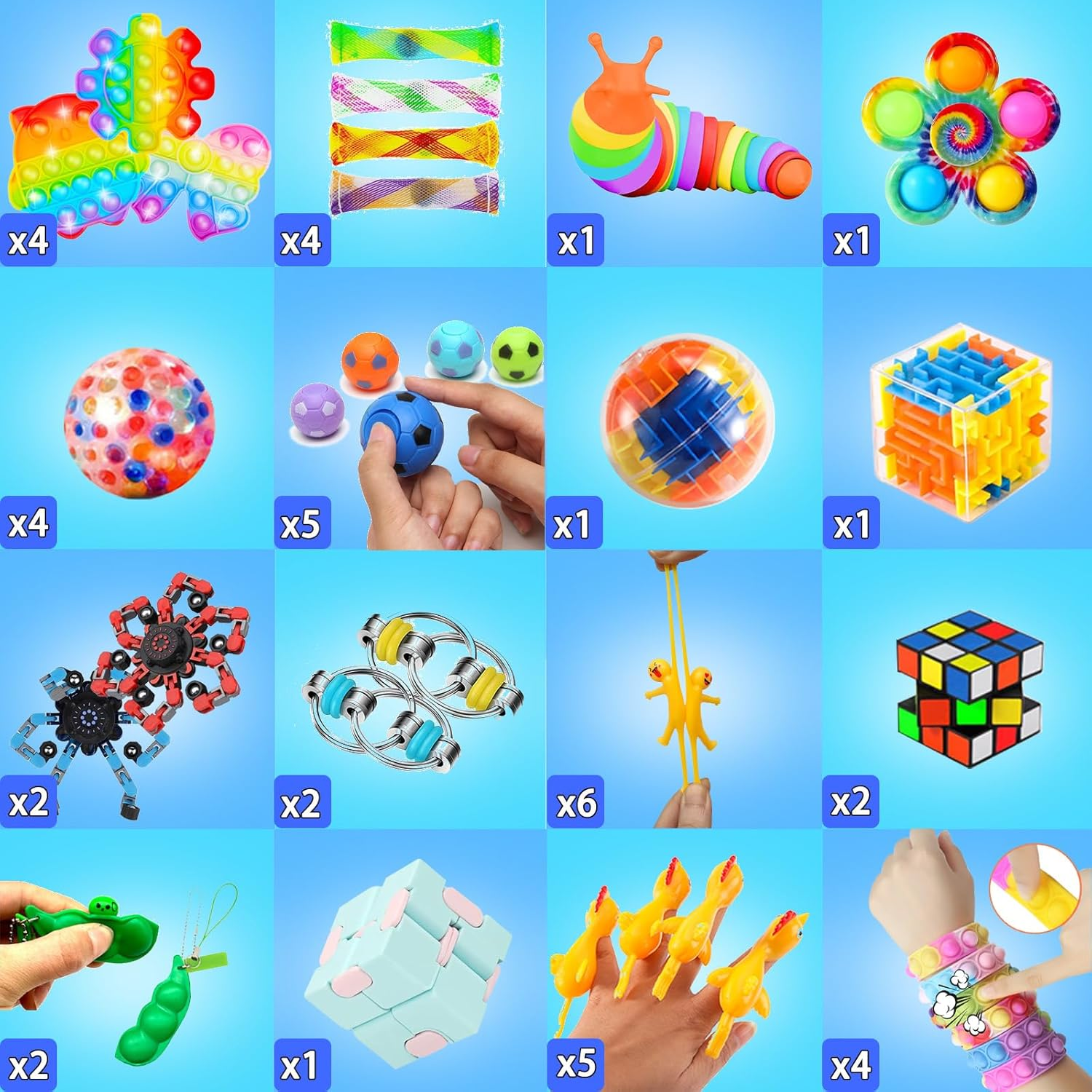 Fidget Toys Set, 110 Pcs Party Favors Stress Relief Sensory Toy Set for Kids & Adults, Goodie Bags Fillers for Kids Birthday Party, Easter Basket Stuffers, Classroom Prizes, Treasure Box Toys image number 5