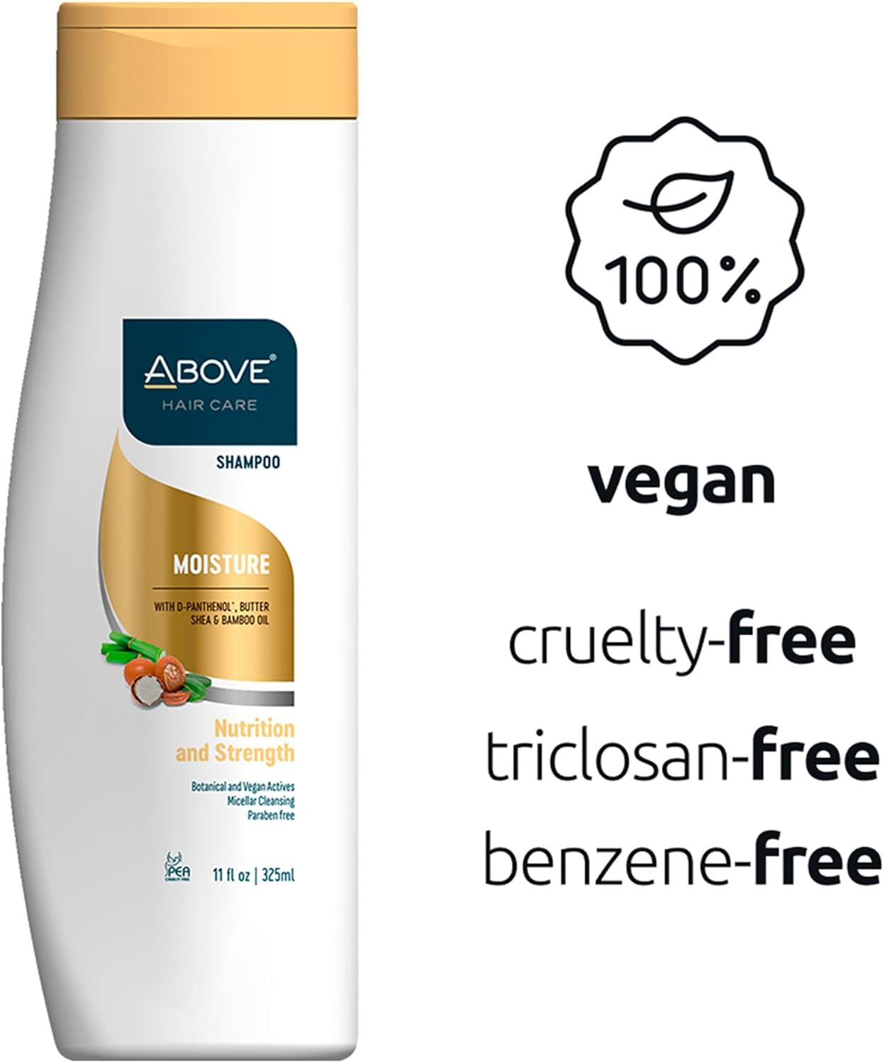 Above Moisture Shampoo, 11 Oz - Moisturizing Shampoo for Men and Women - Restores Shine and Softness - Shea Butter, Bamboo Oil - No Frizz, Split Ends