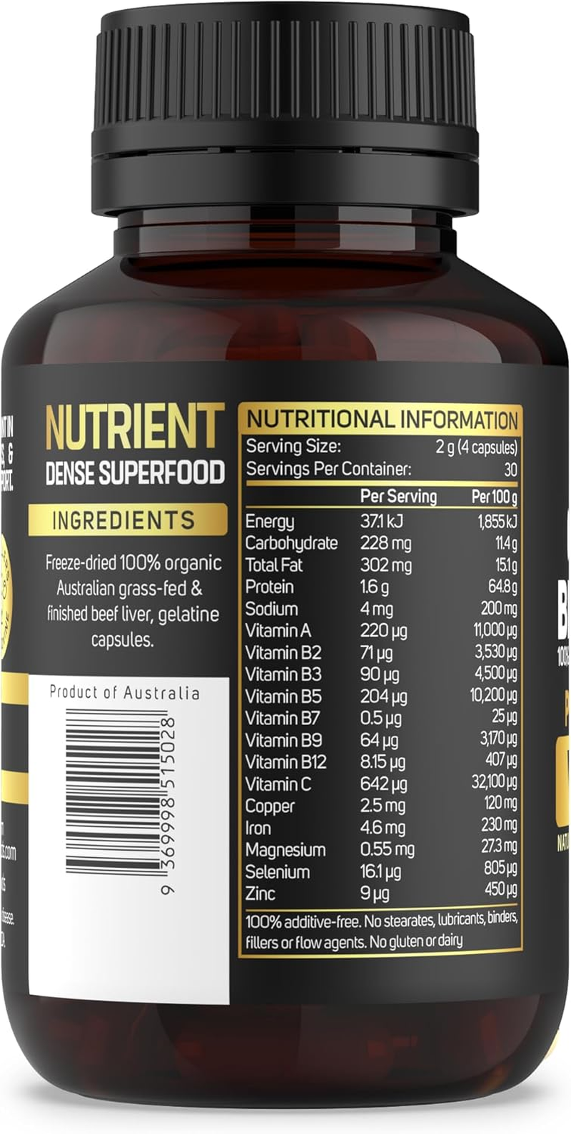 Organic Grass-Fed Beef Liver Capsules 2000Mg | 120 Capsules | Desiccated Liver Supplement | Primal Graze Vitality by Sunpure Superfoods