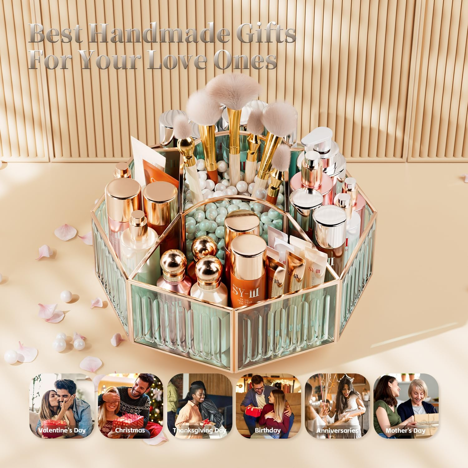 Coralhouse 360&deg; Rotating Makeup Organizer &ndash; Spinning Vanity Organizer with Makeup Brush Holder for Countertop, Bathroom Storage, Skincare, Perfume & Cosmetic Organizer for Vanity