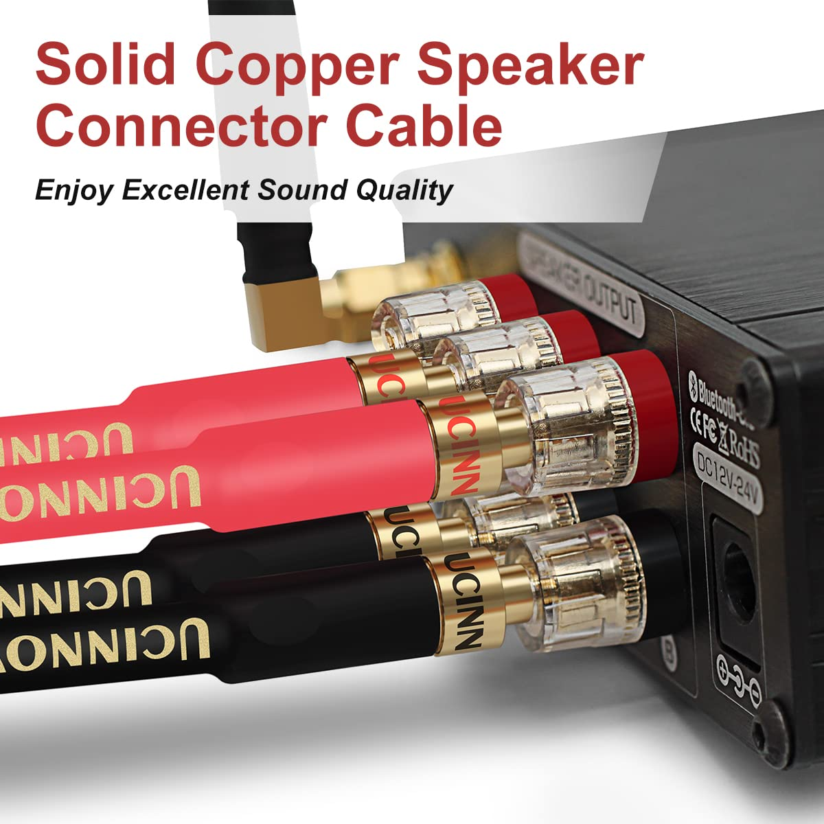 UCINNOVATE 2 Pack 13AWG Speaker Cables with Banana Plug, (1.5M / 4.9FT) Hifi Speaker Wire with Gold-Plated Banana Tip Plugs, Male to Male Copper Audio Cable Speaker Cord Connector for Home Theater