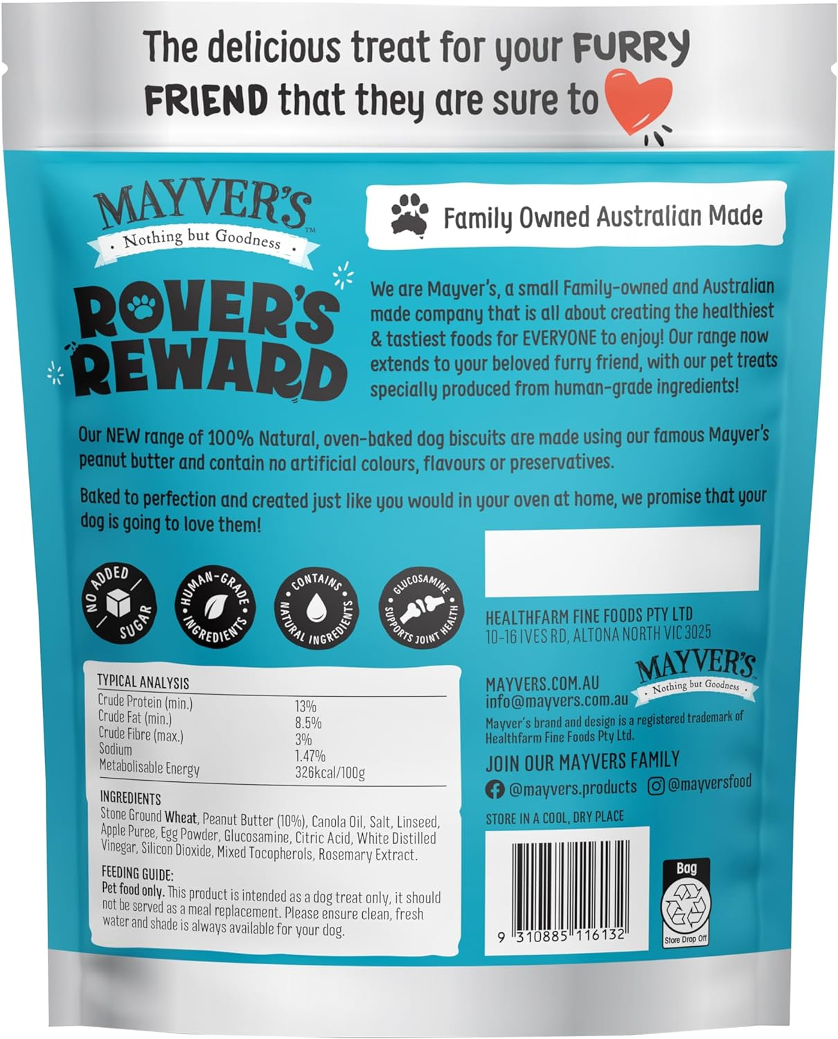 Mayvers Rovers Reward Peanut Butter Biscuits Dog Treat 250 G image number 1