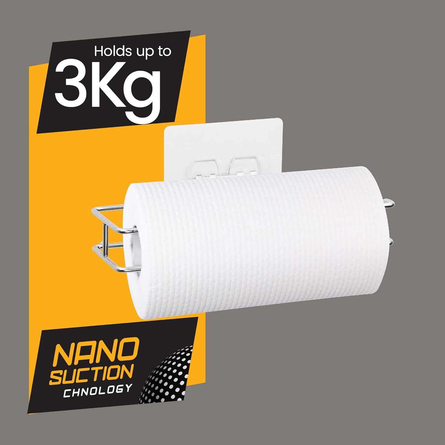 I-Hook Paper Towel Holder &ndash; High Gloss Stainless Steel, Nano Suction Reusable, Holds up to 3Kg, Heat & Water Resistant, Rust-Proof, Fits inside Cupboard Doors & under Cabinets, 10X23X6Cm image number 6